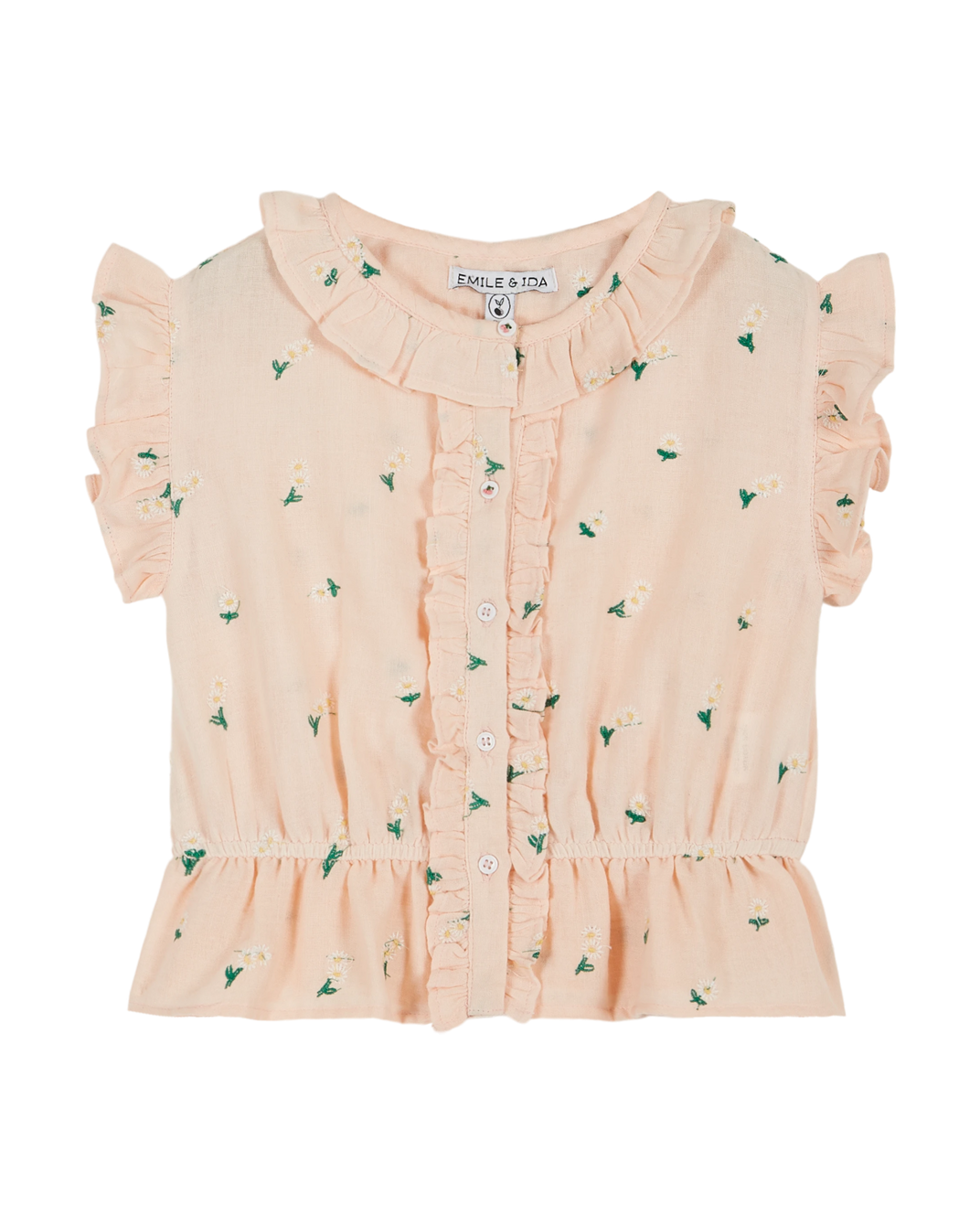 Blouse brodée à fleurs rose pastel