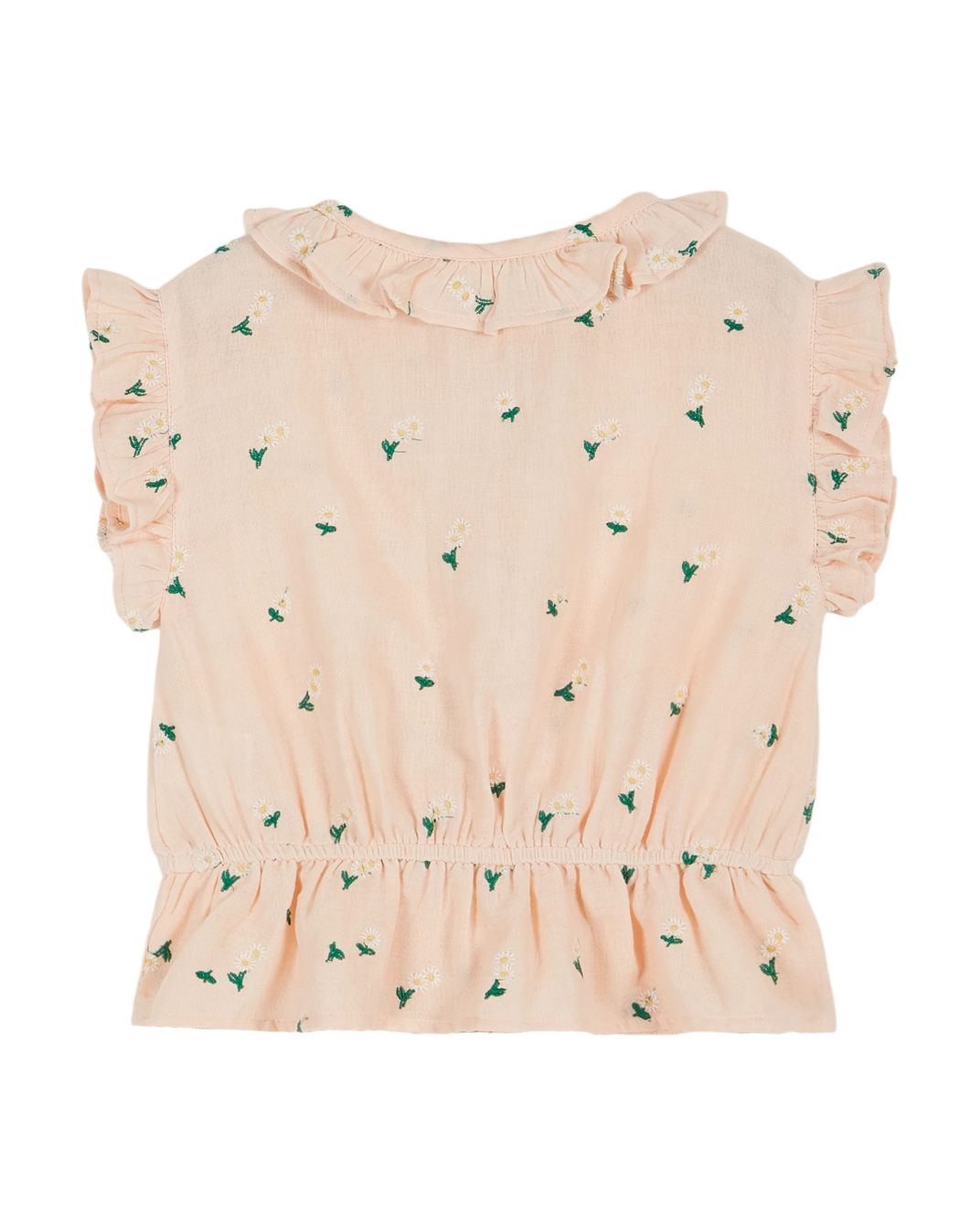 Blouse brodée à fleurs rose pastel