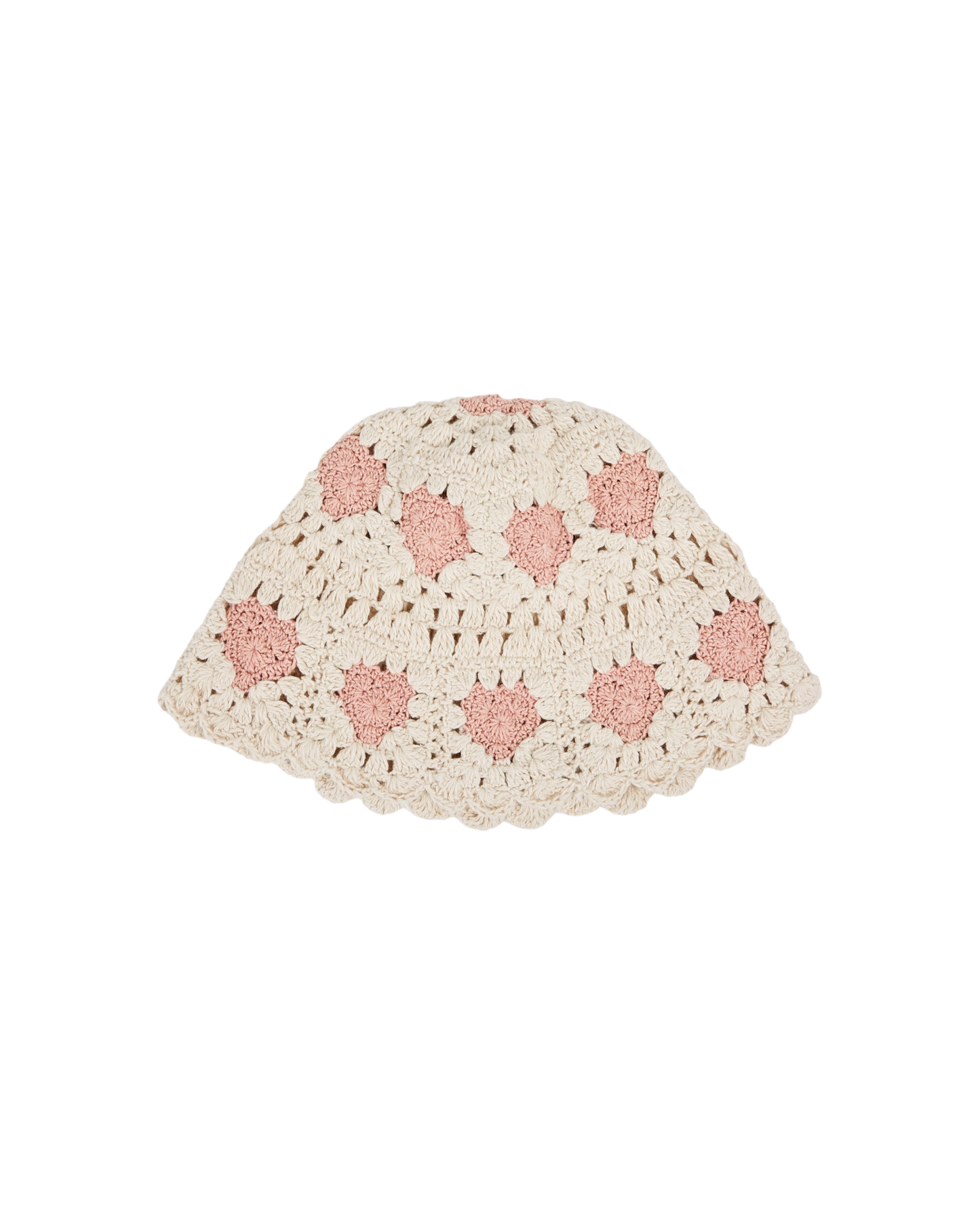 Chapeau crochet coeurs écru et rose