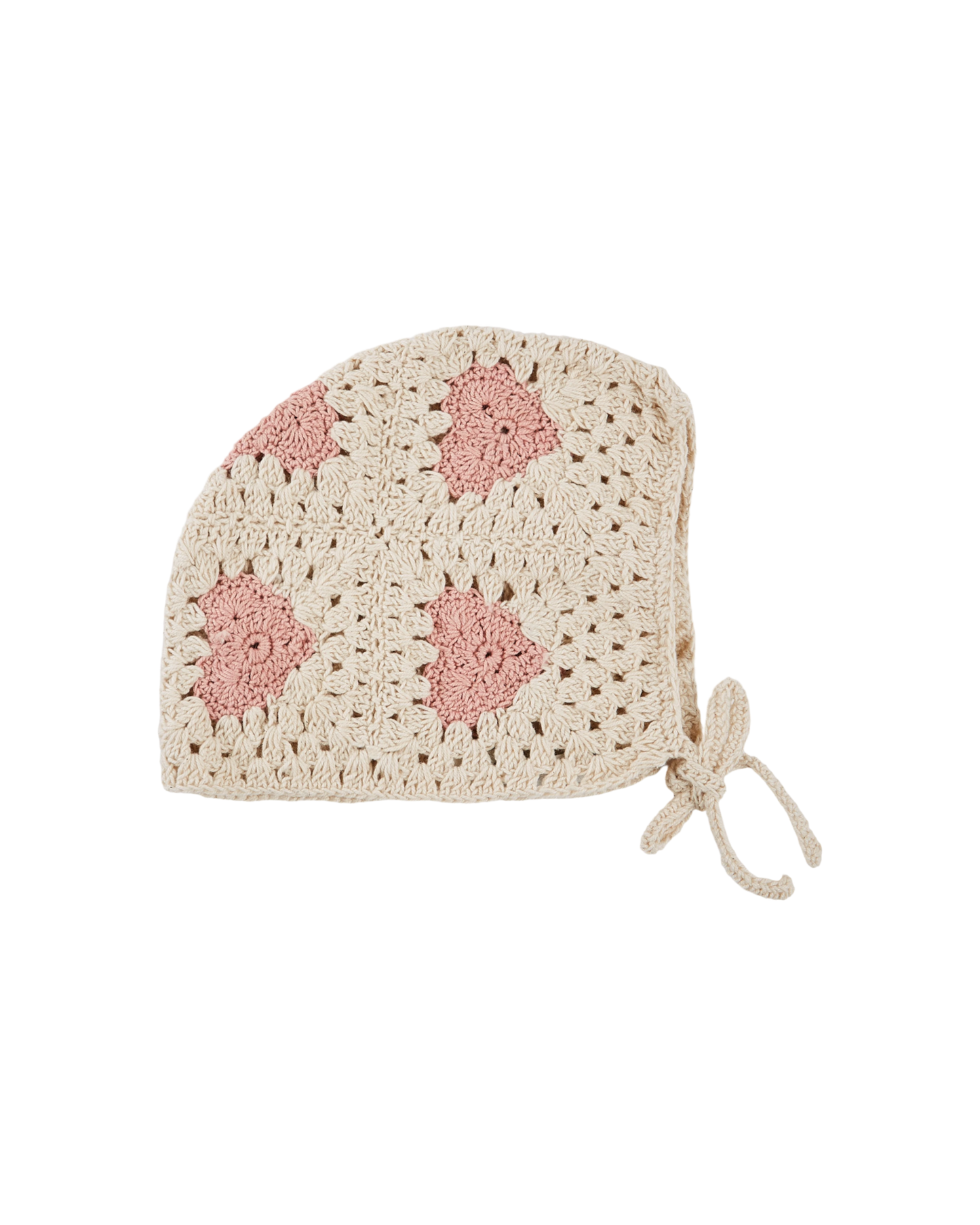 Beguin crochet coeurs écru et rose