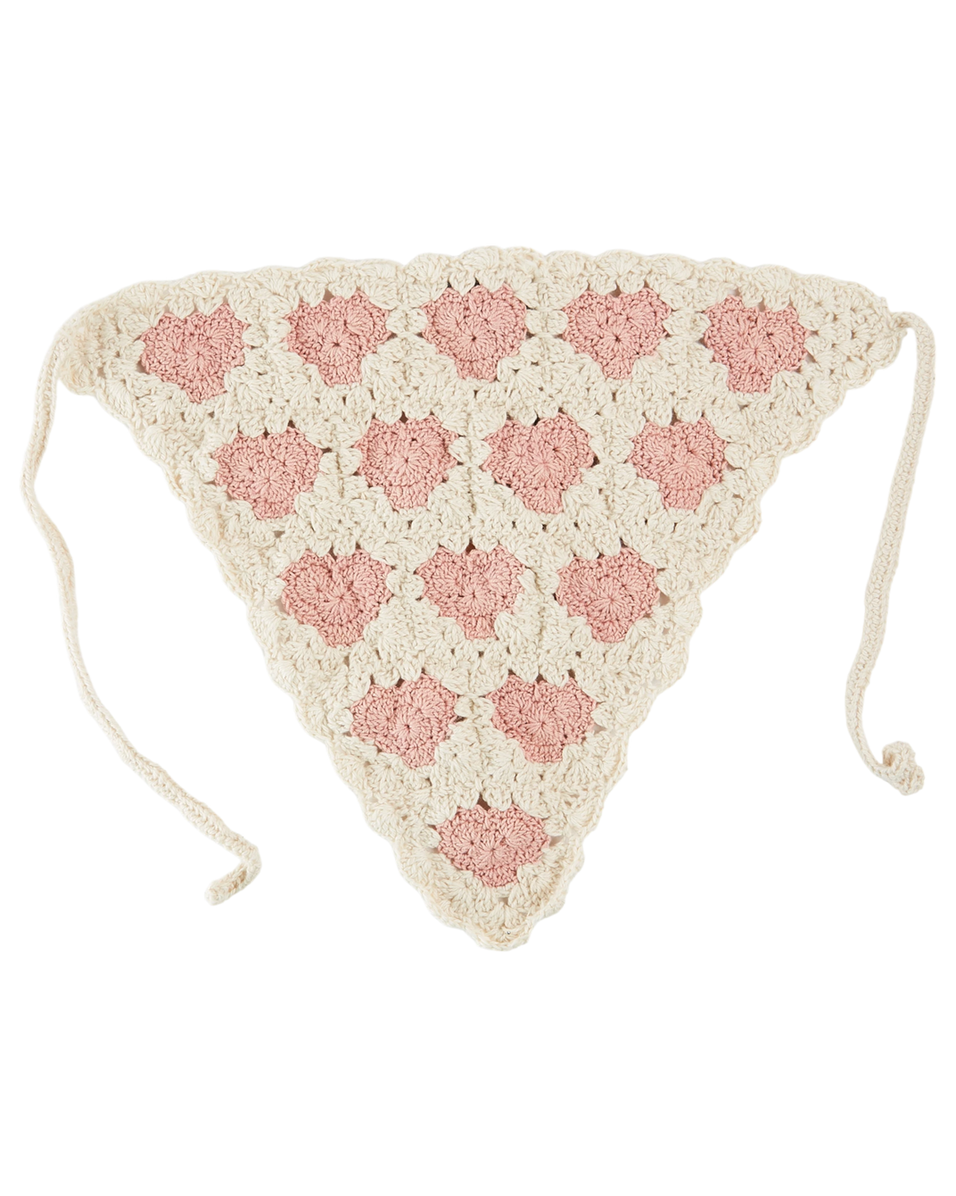 Bandana crochet coeur écru et rose