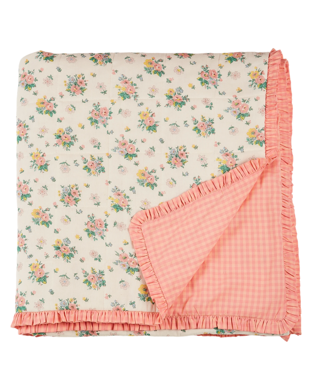 Plaid réversible printemps rose et vichy pivoine