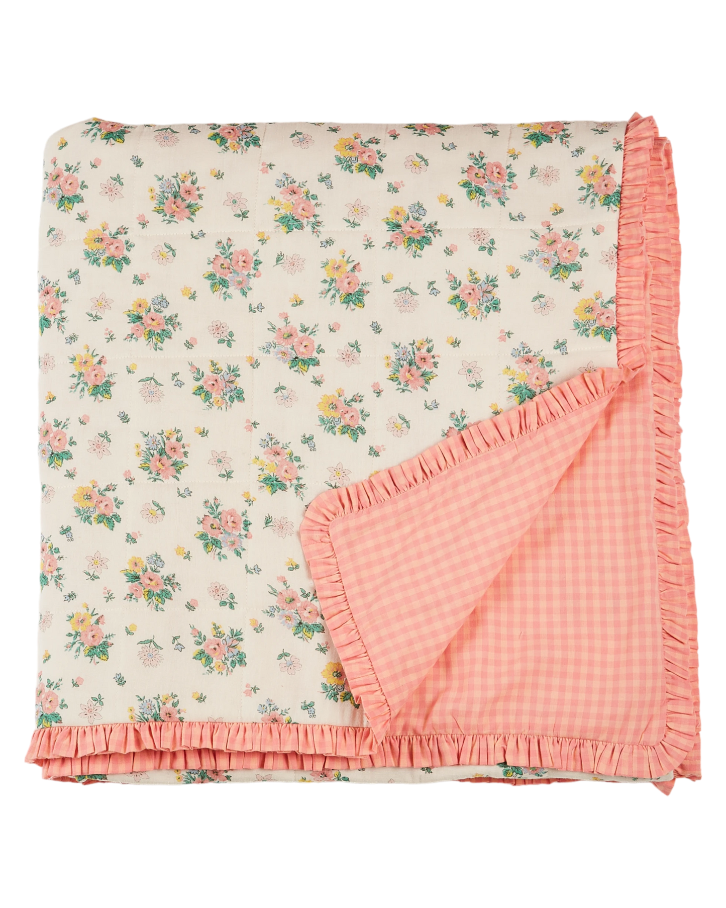 Plaid réversible printemps rose et vichy pivoine