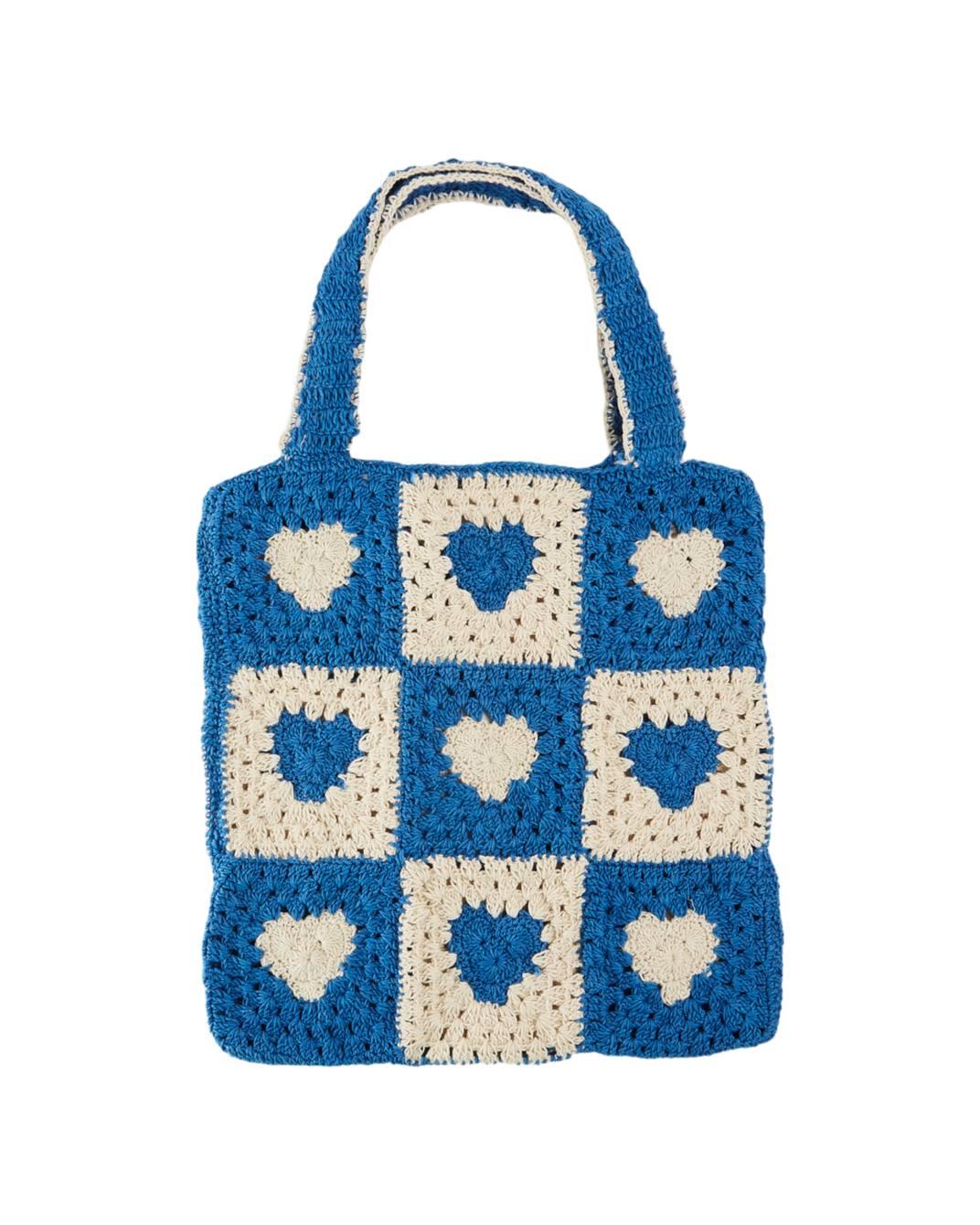 Tote bag crochet coeur bleu