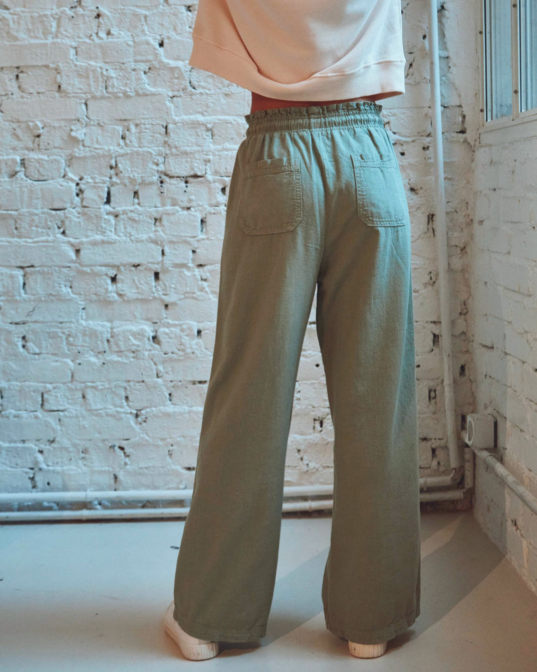 Pantalon wide coton lin amande