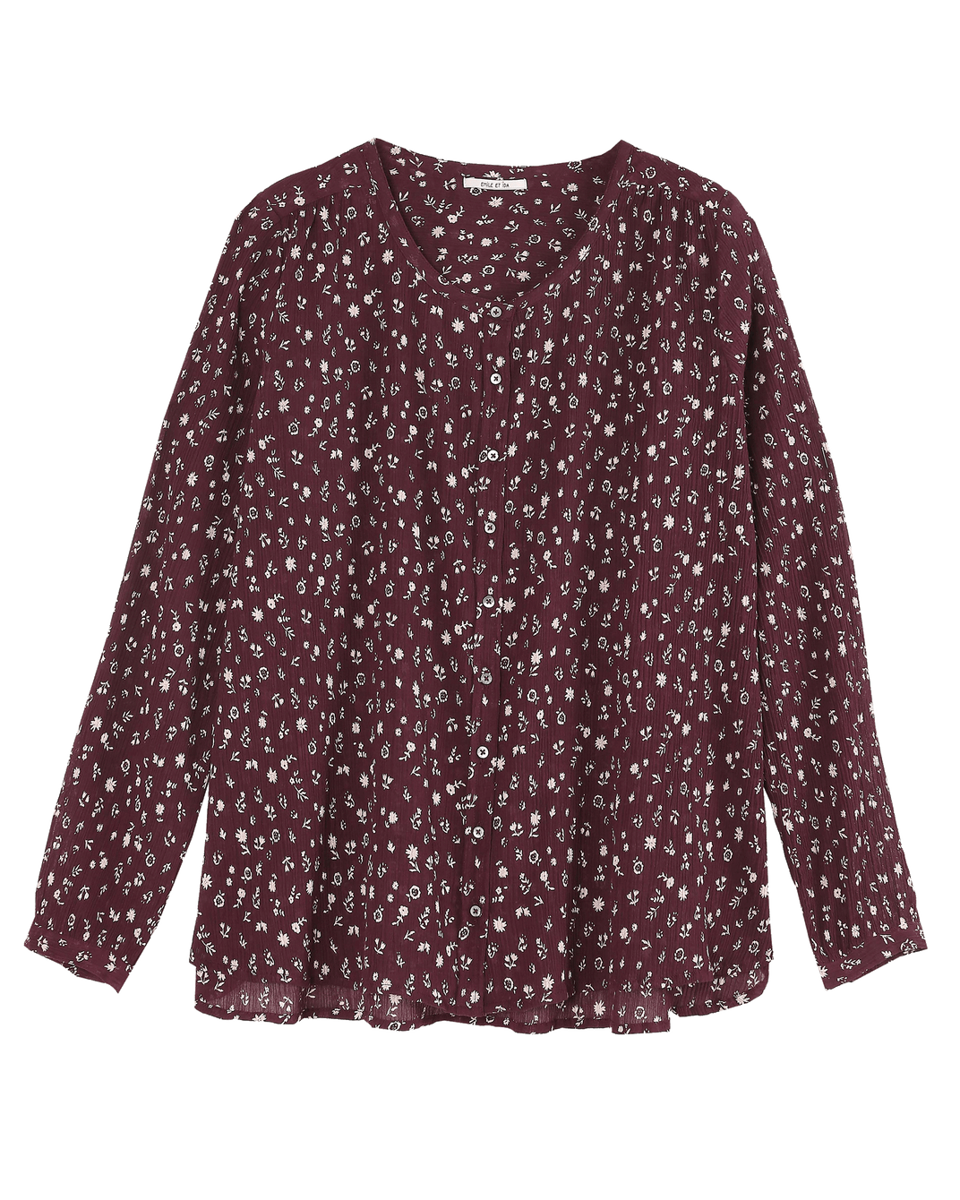 Blouse fleurie crépon aubergine