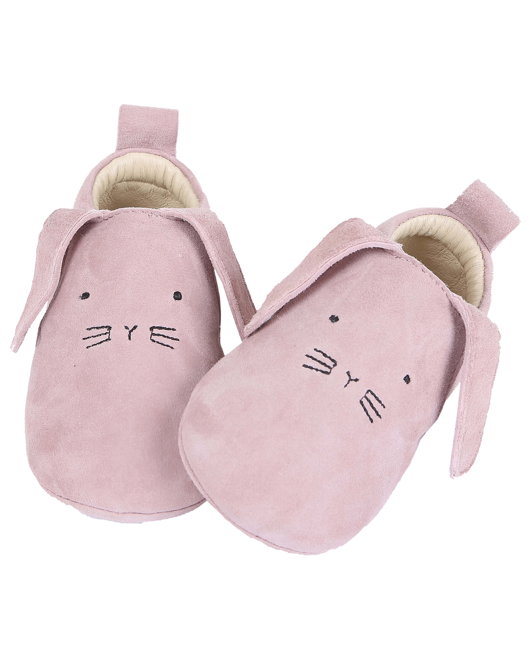 Chaussons bébé lapin en cuir blush