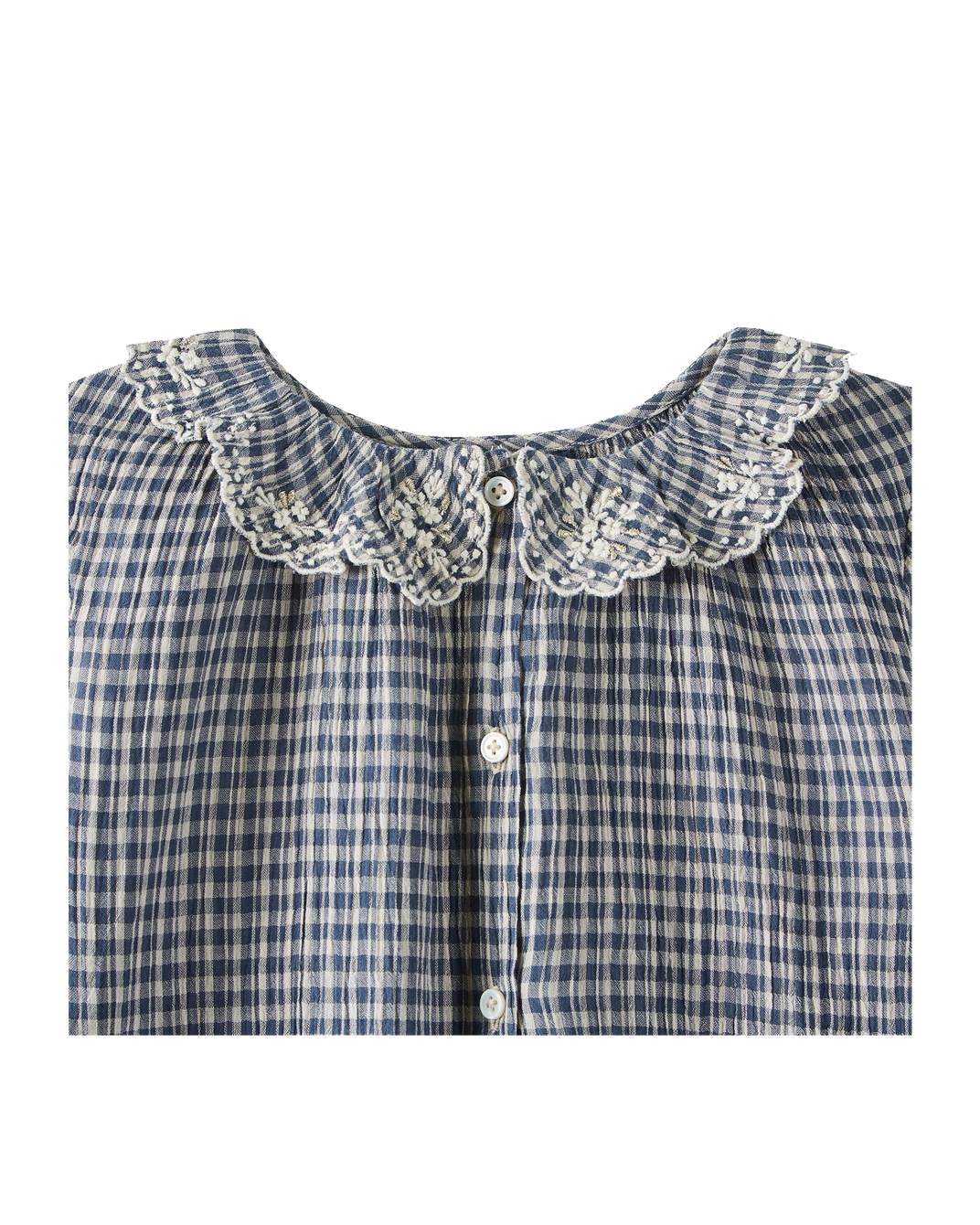 Blouse voile de coton créponné carreau indigo