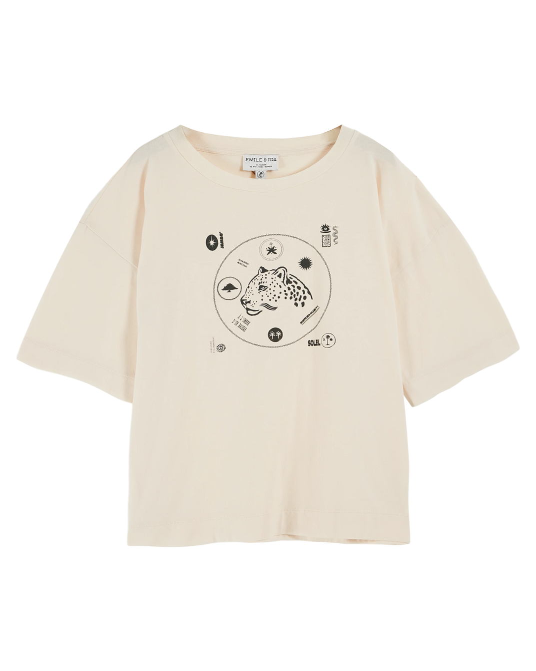 T-shirt oversize léopard coton bio crème