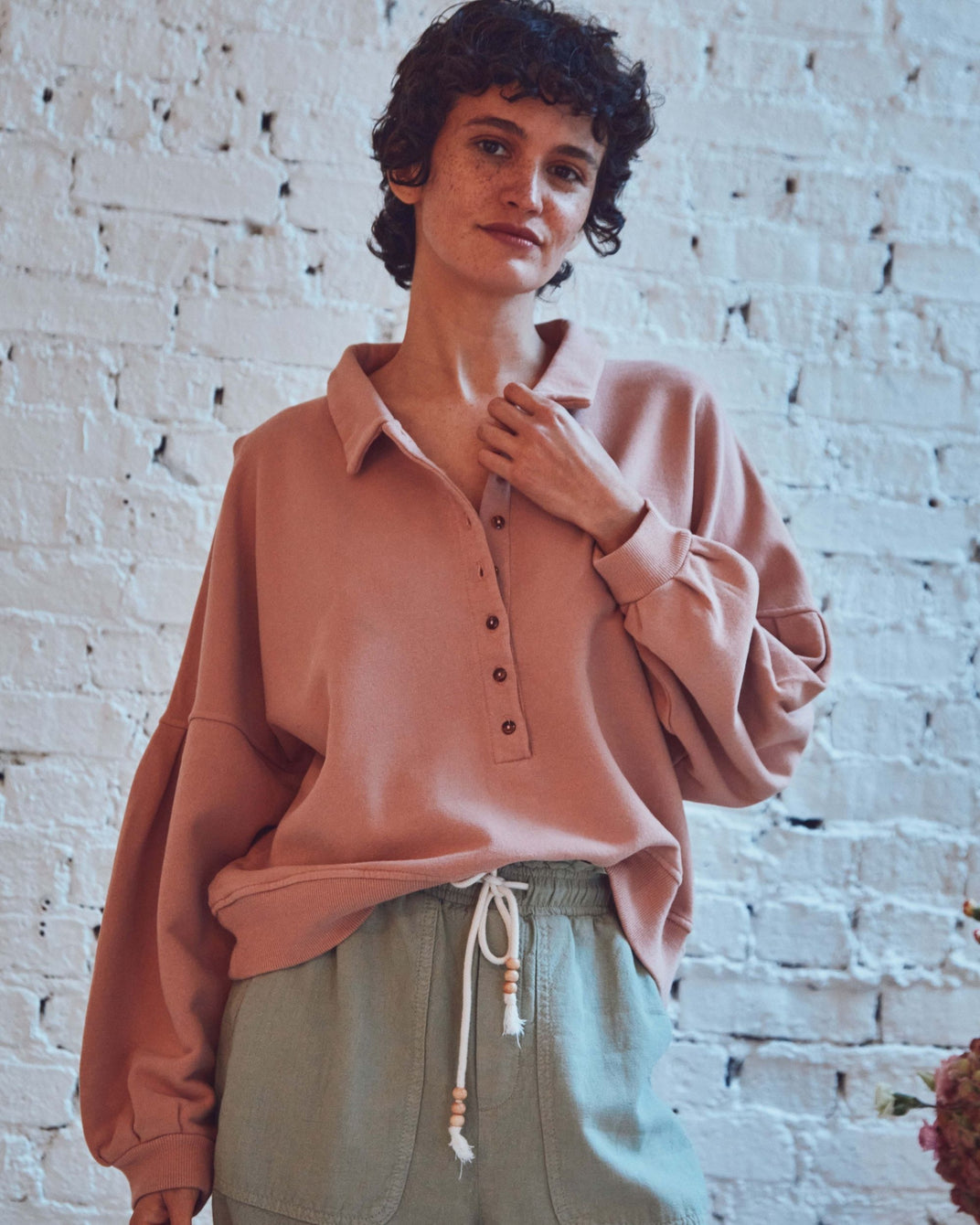 Sweat boutonné coton bio terracotta