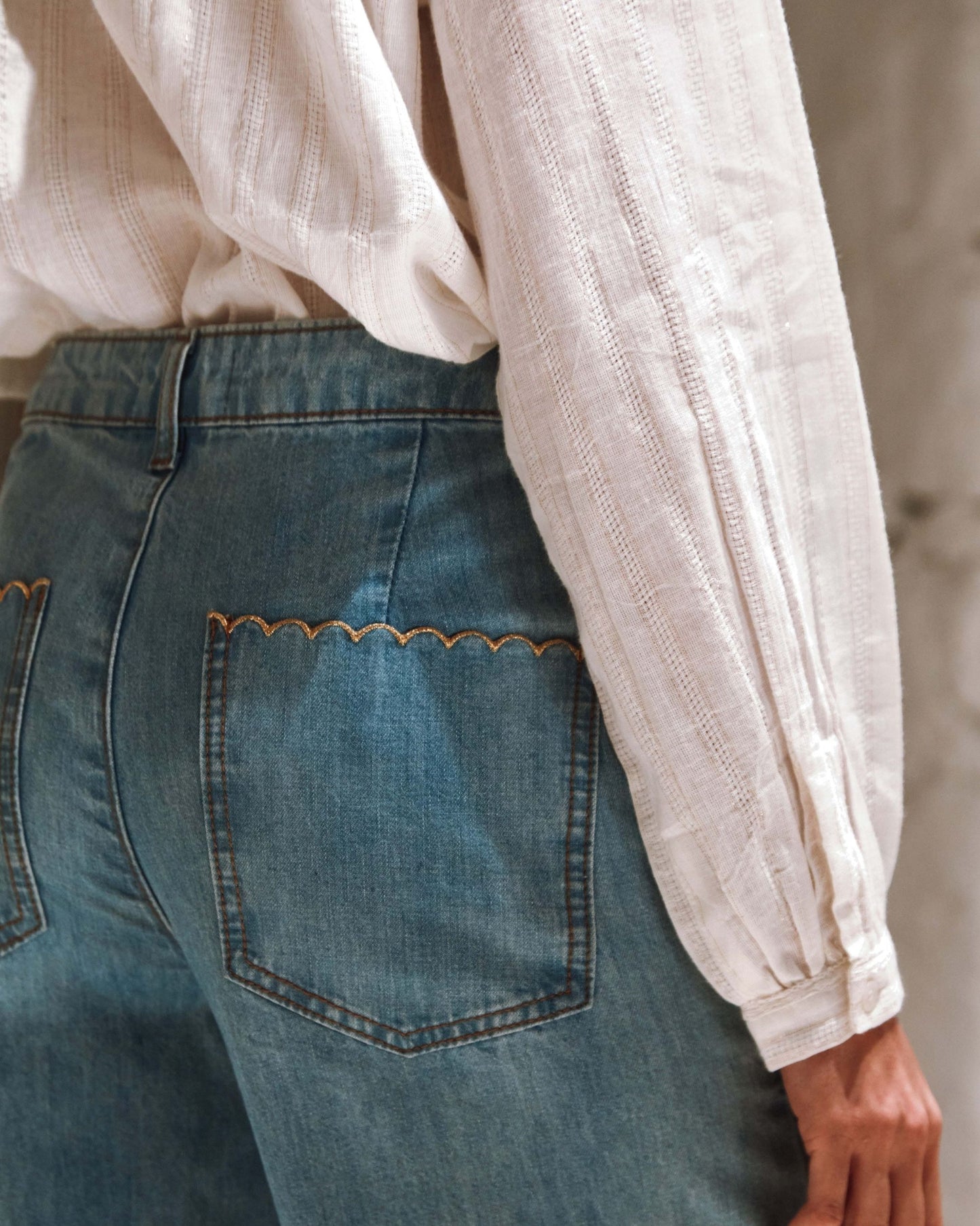 Pantalon à pont denim coton bleu