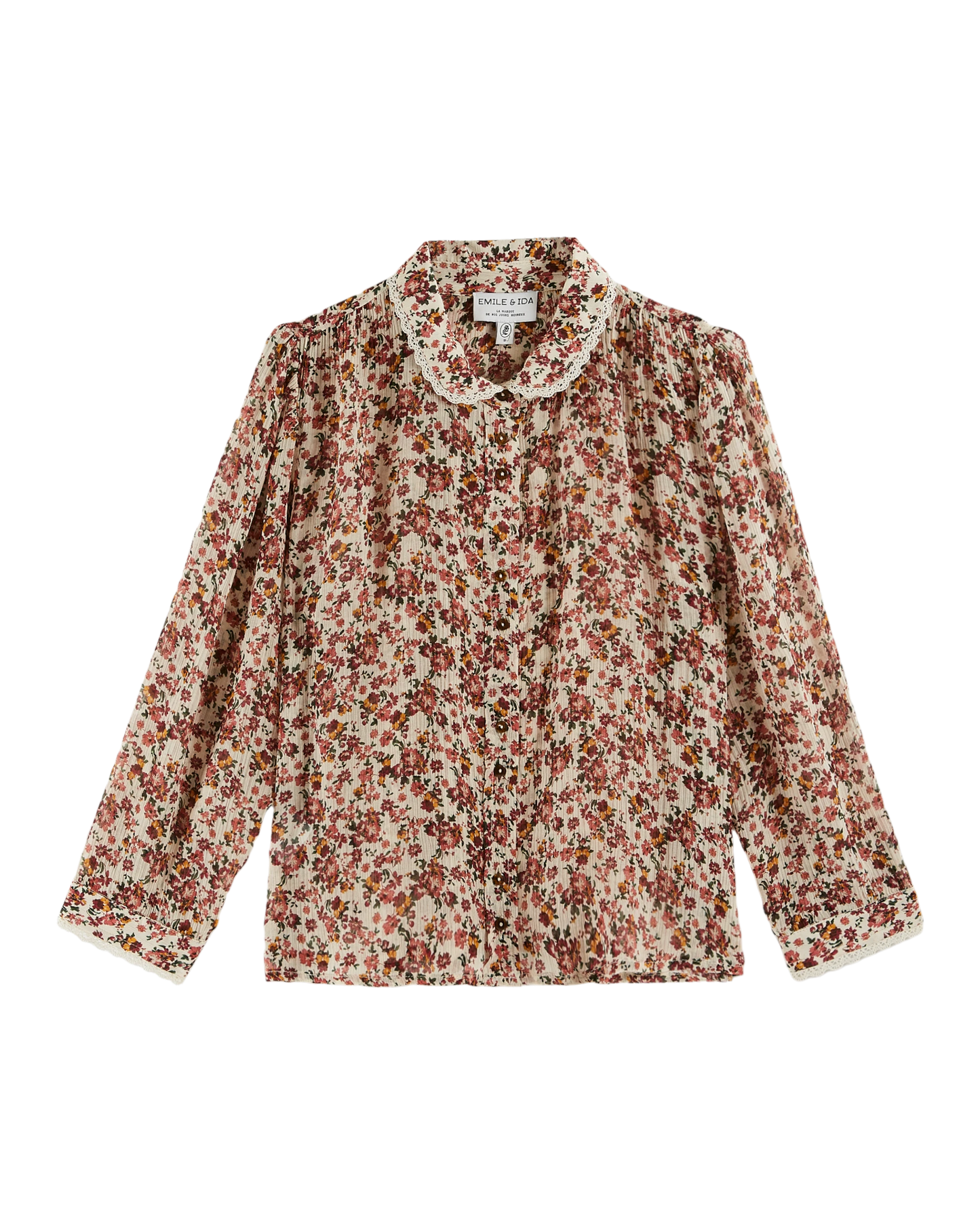 Blouse à fleurs crépon myosotis rose