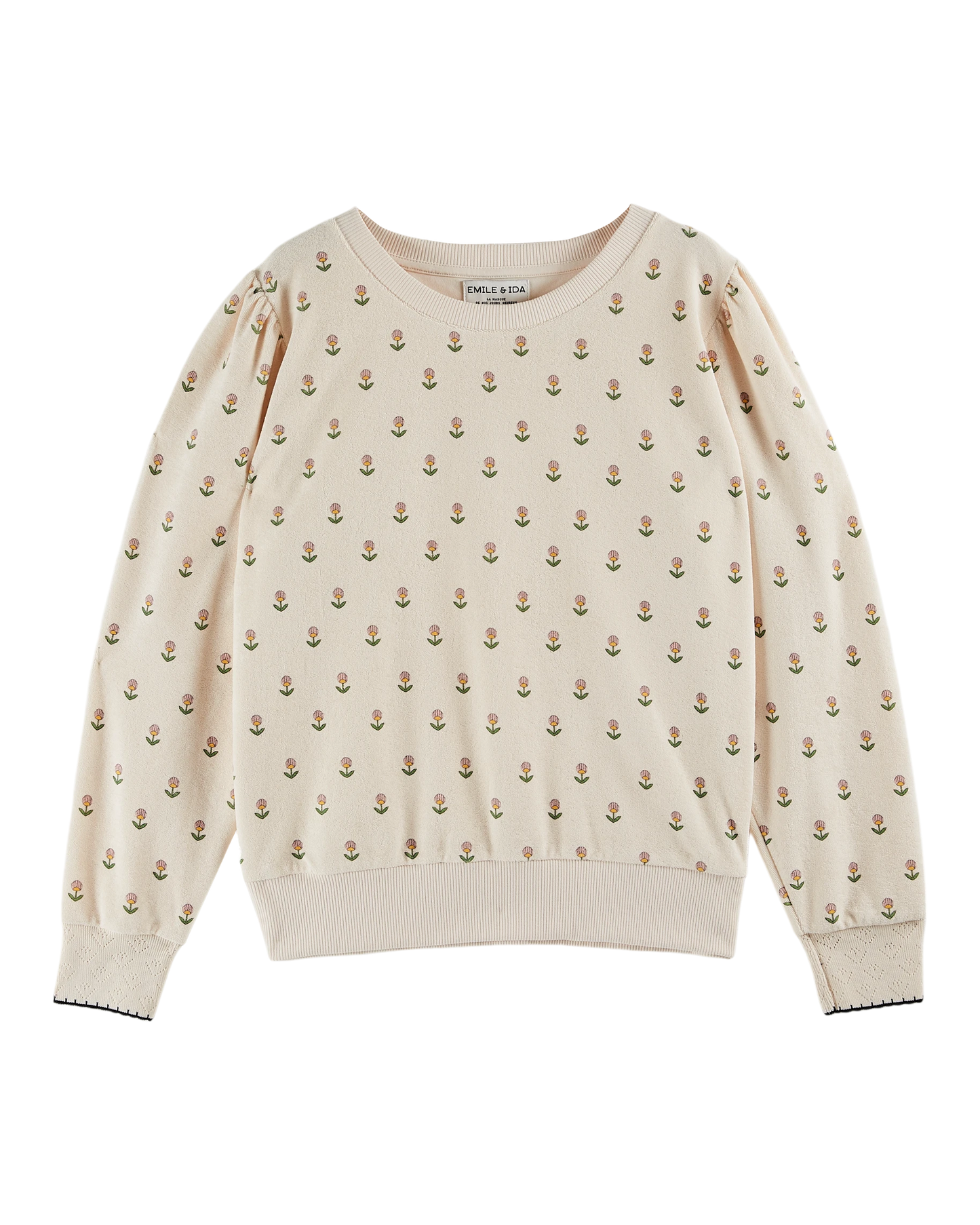 Sweat femme éponge fleurs douces écru