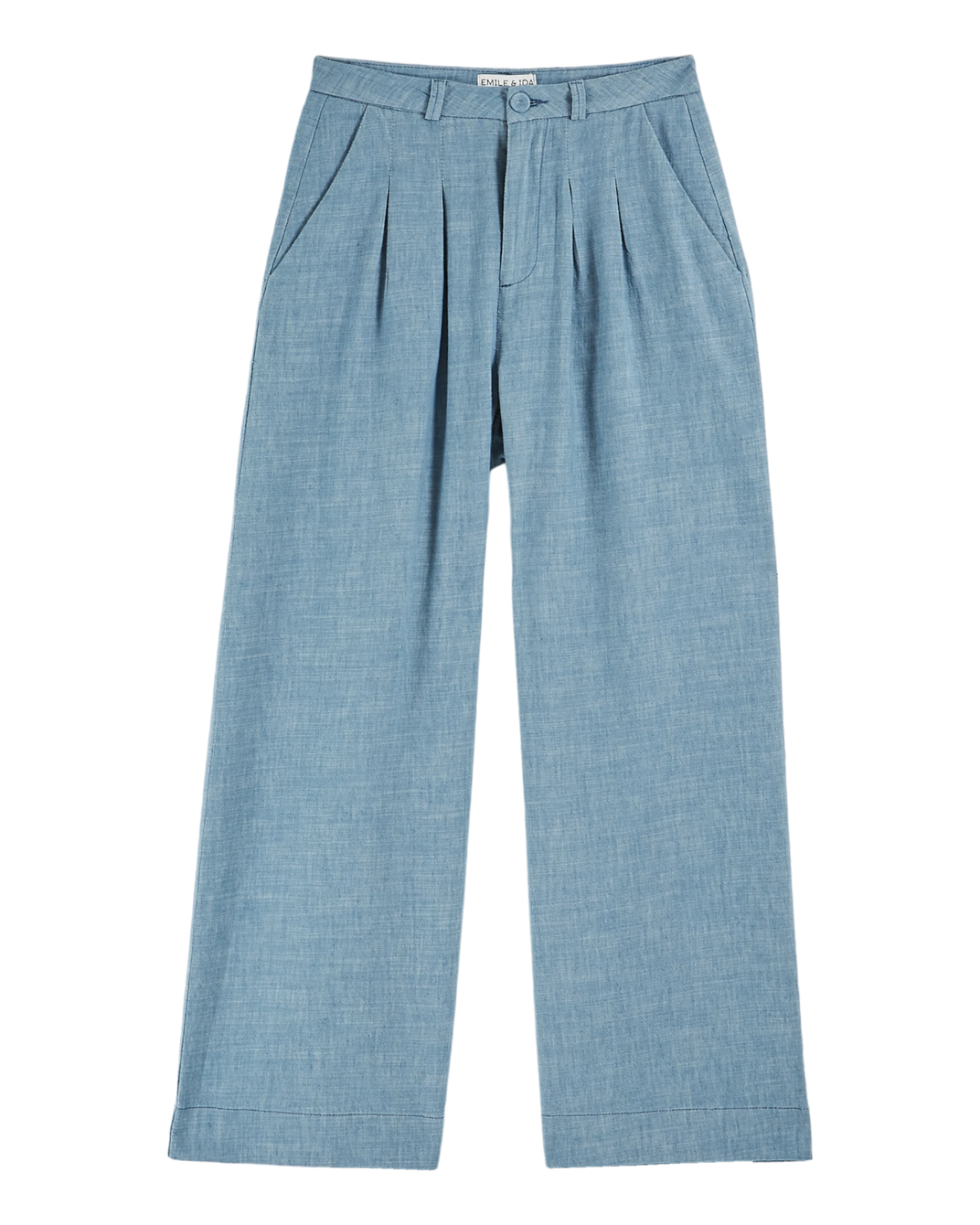 Pantalon palazzo coton lin bleu clair