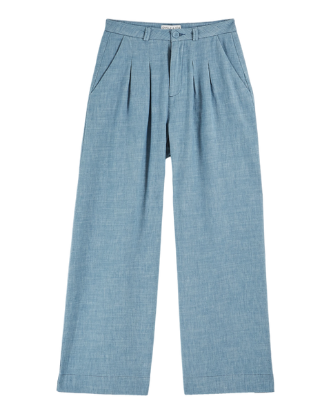 Pantalon palazzo coton lin bleu clair