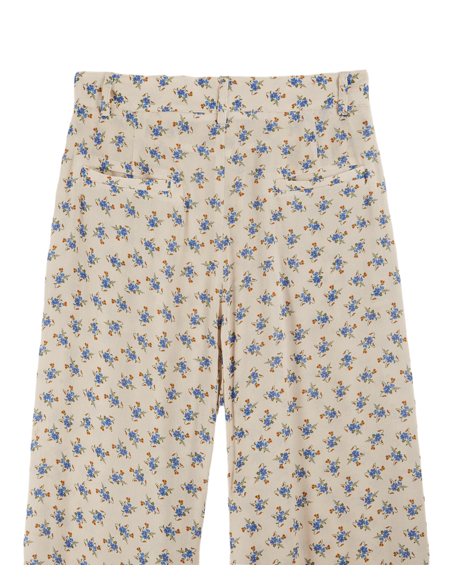 Pantalon palazzo écru fleurs bleues