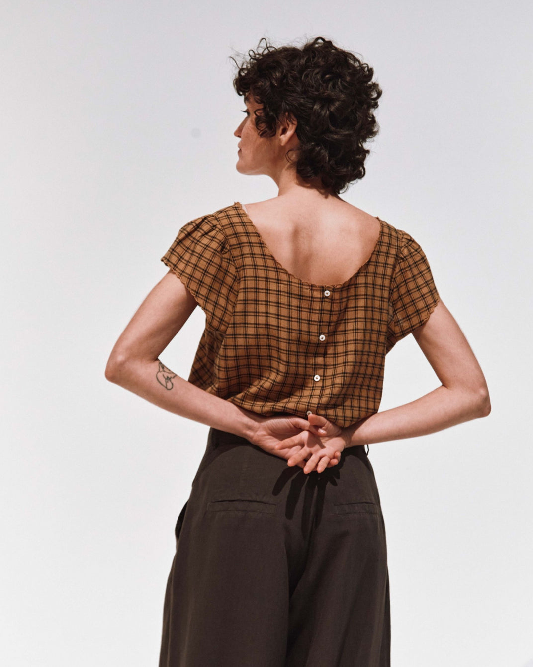 Top khadi carreaux ocre