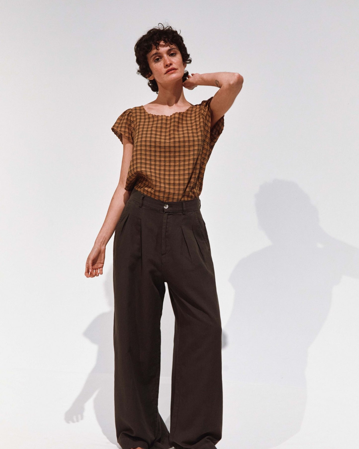 Top khadi carreaux ocre