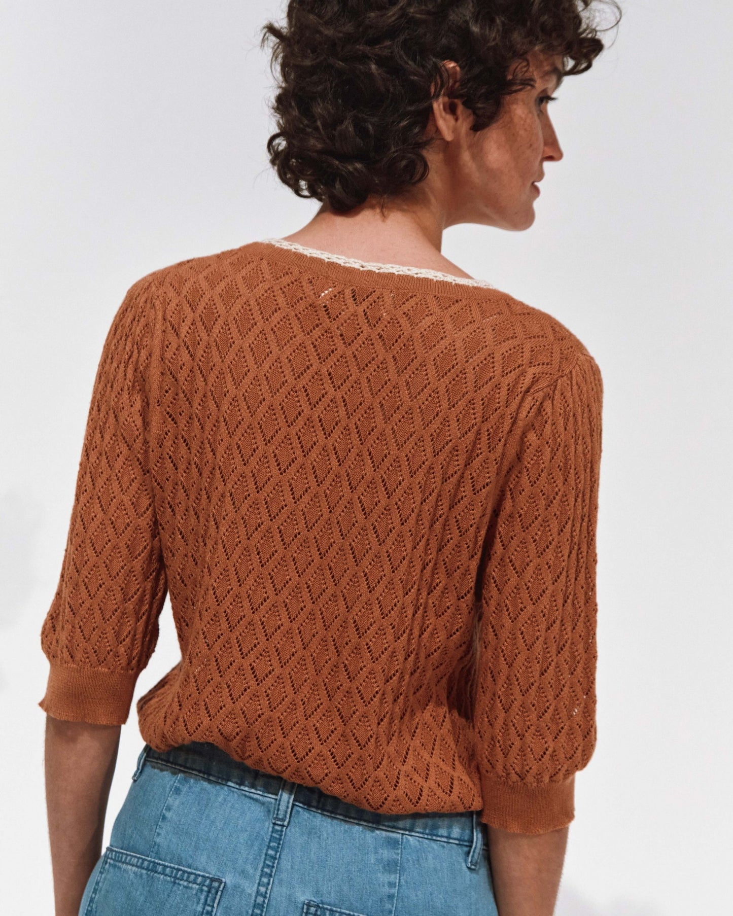 Cardigan graphique caramel