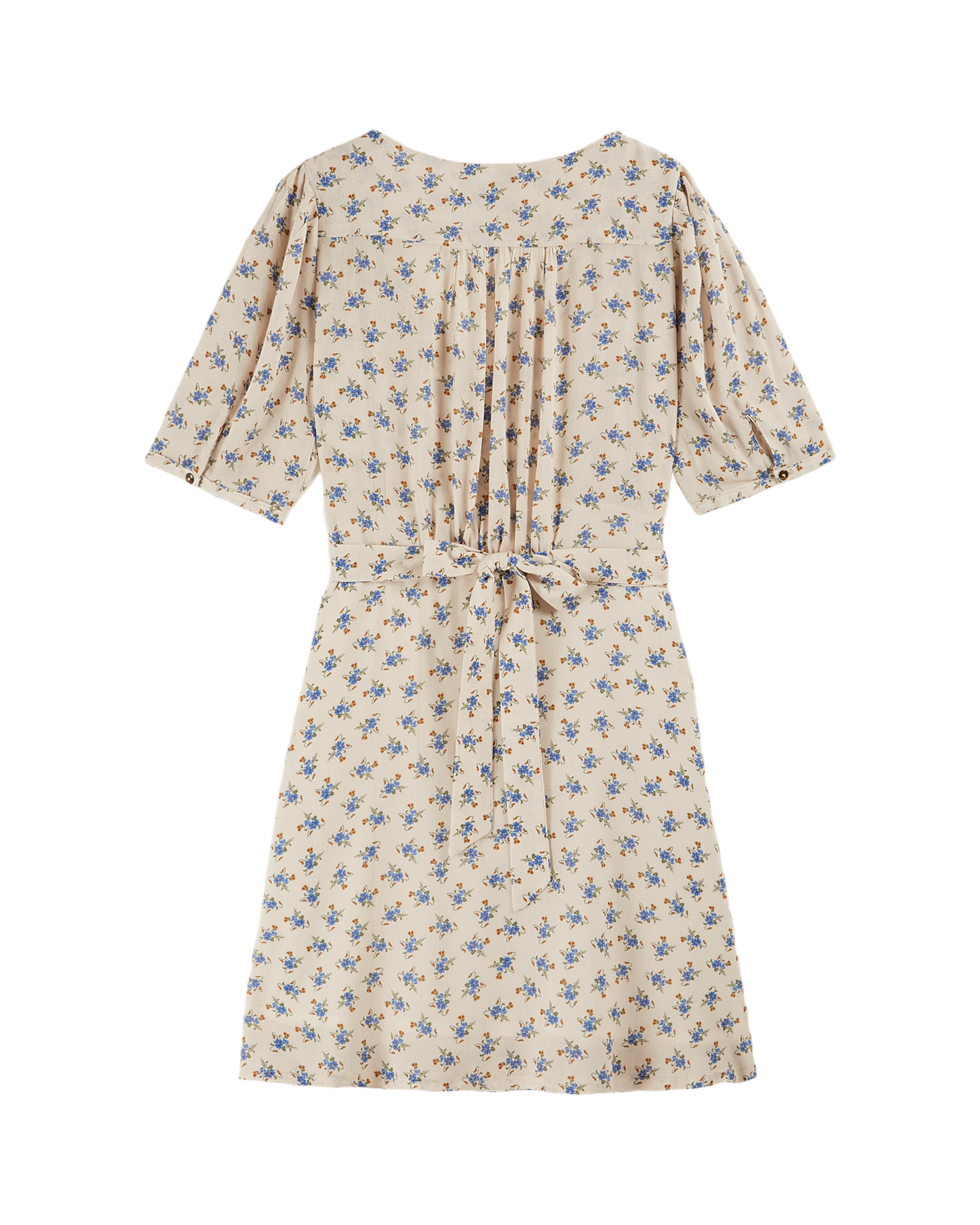 Robe chemisier écru fleurs bleues