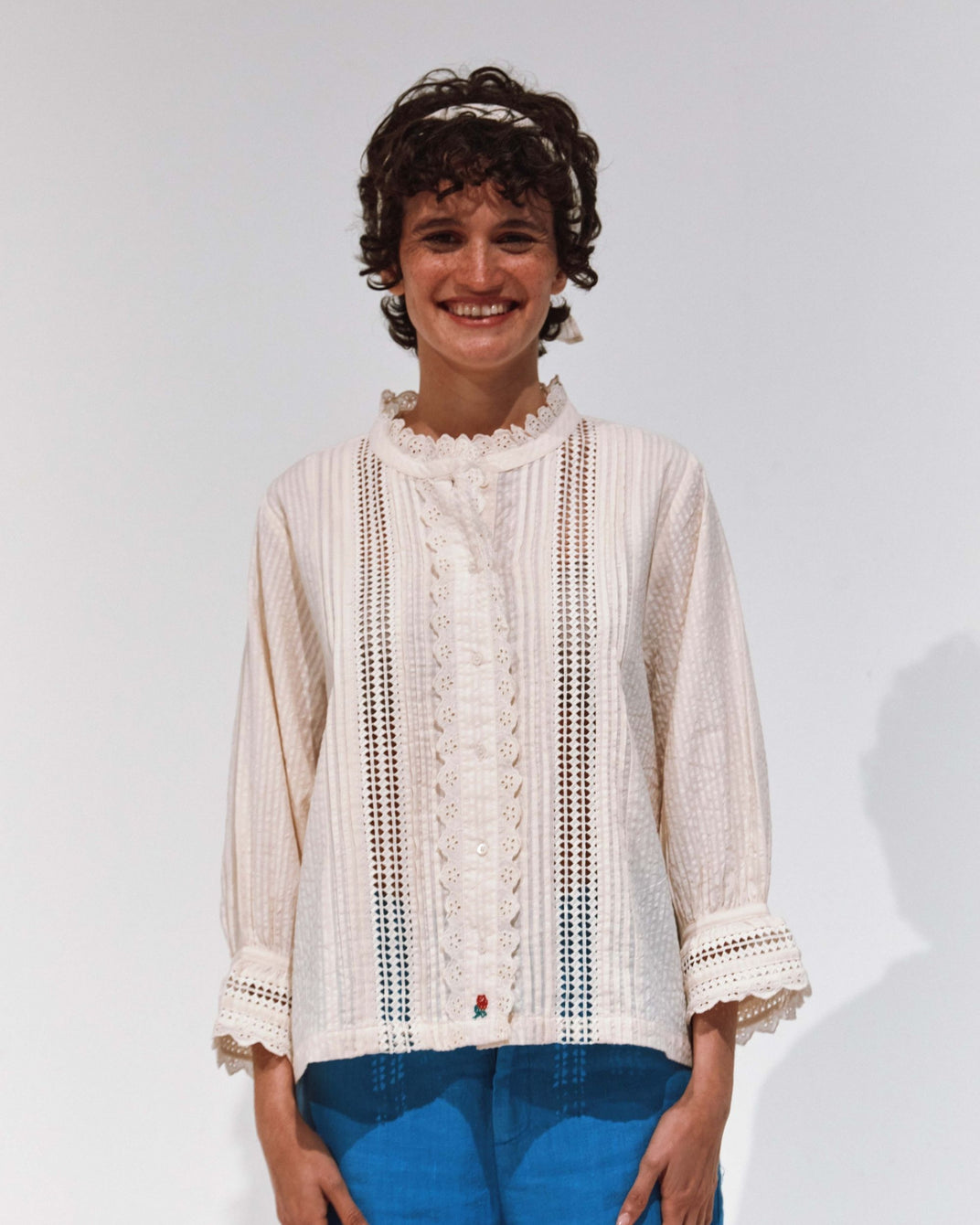 Blouse dentelle broderie anglaise écru