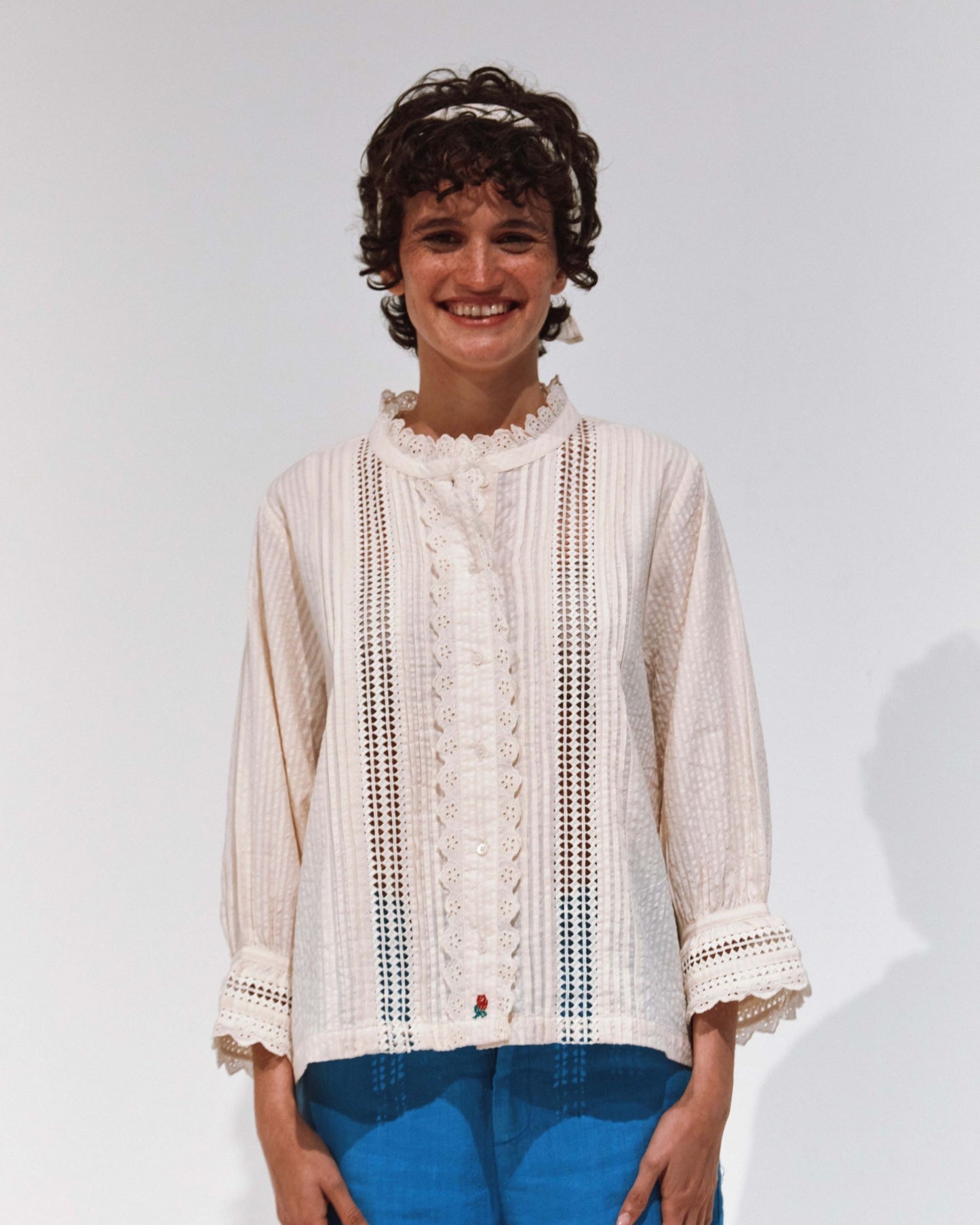 Blouse dentelle broderie anglaise écru