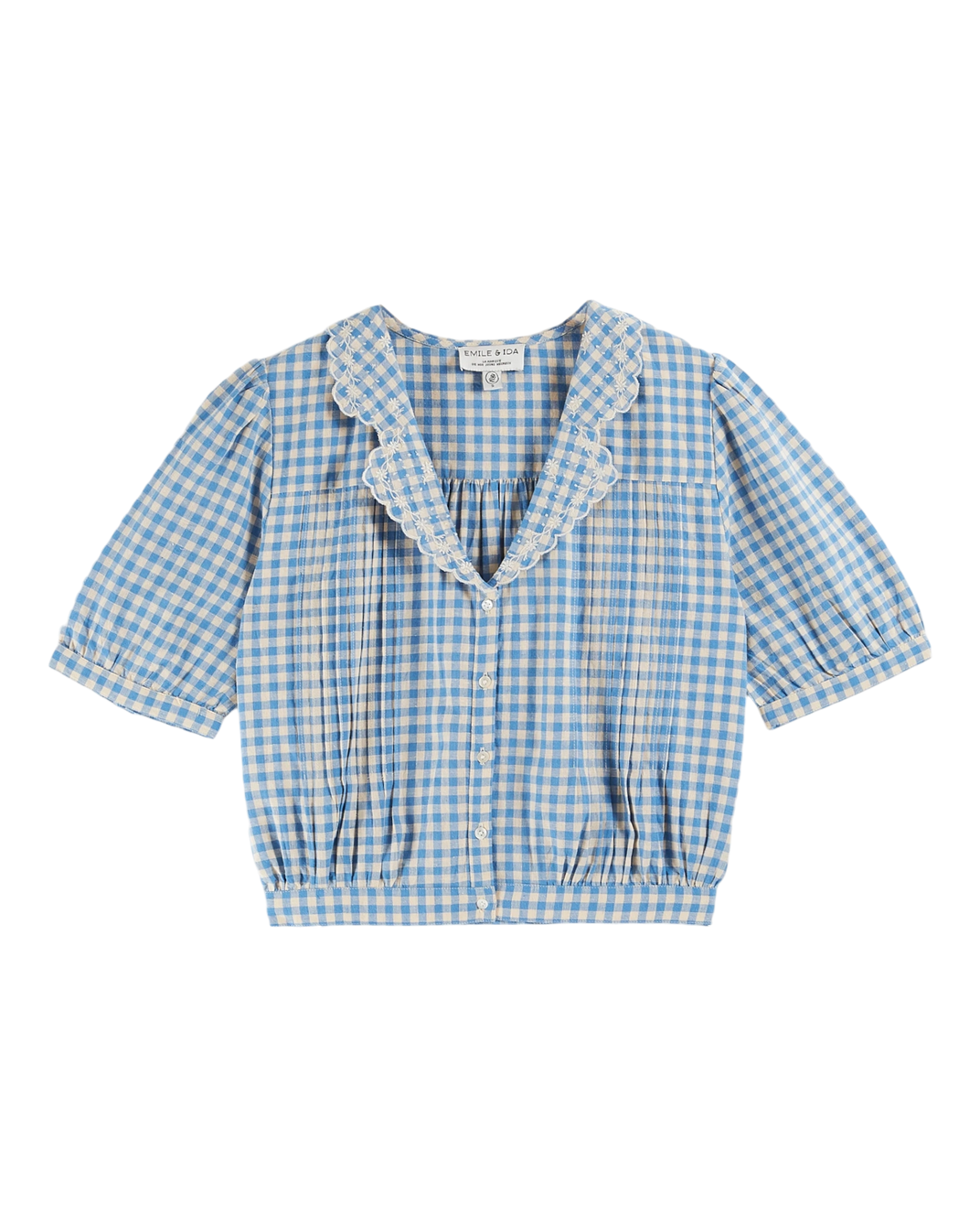 Blouse en coton vichy écru et bleu