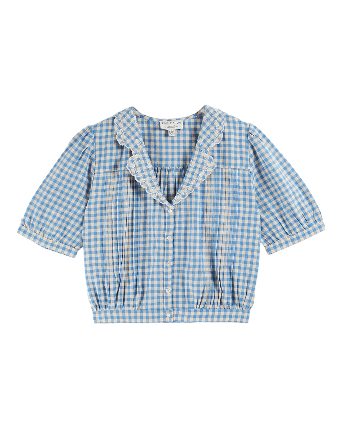 Blouse en coton vichy écru et bleu