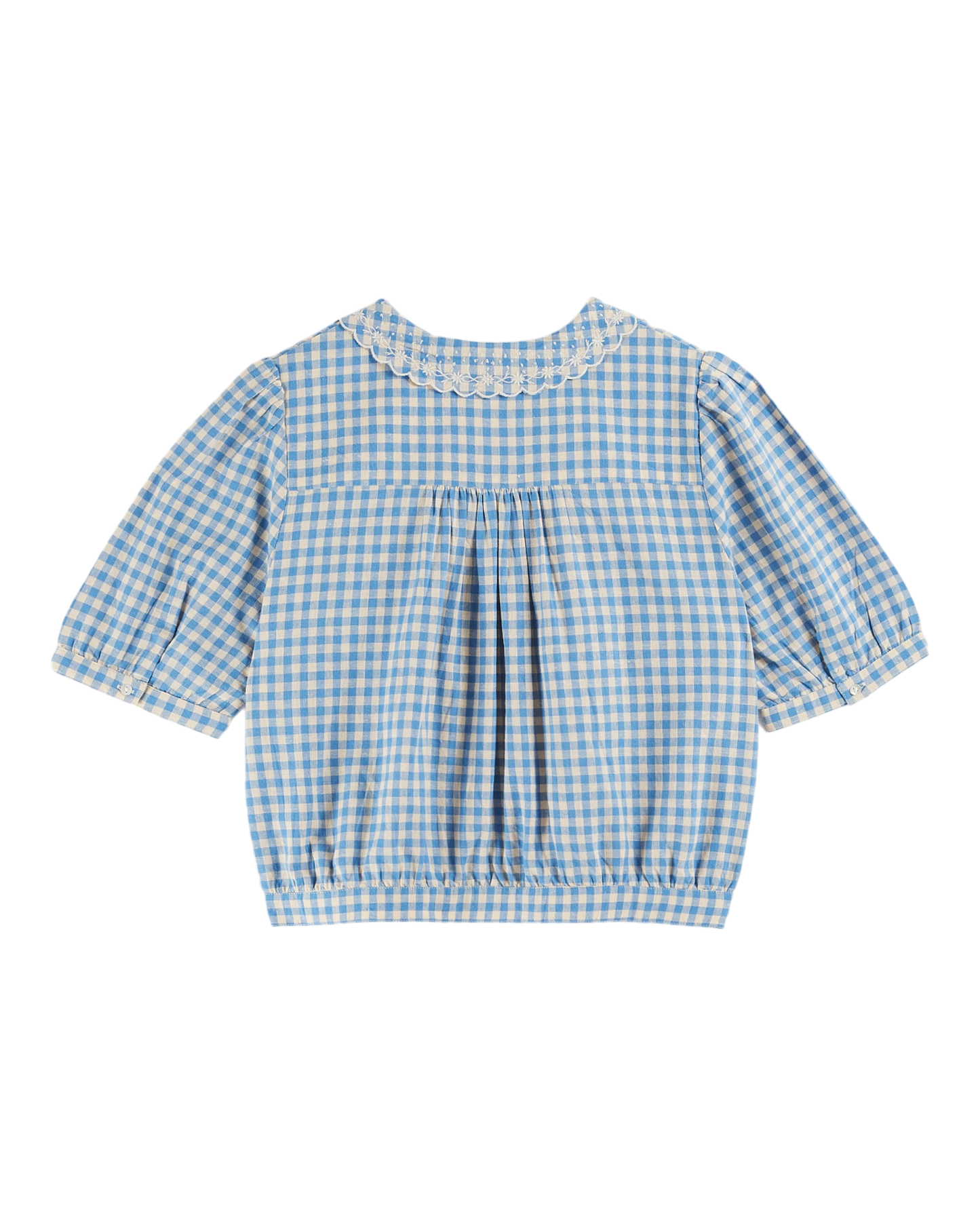 Blouse en coton vichy écru et bleu