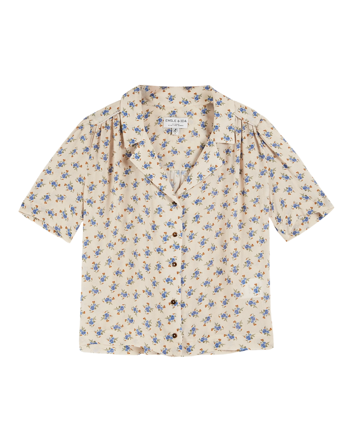 Blouse écru fleurs bleues