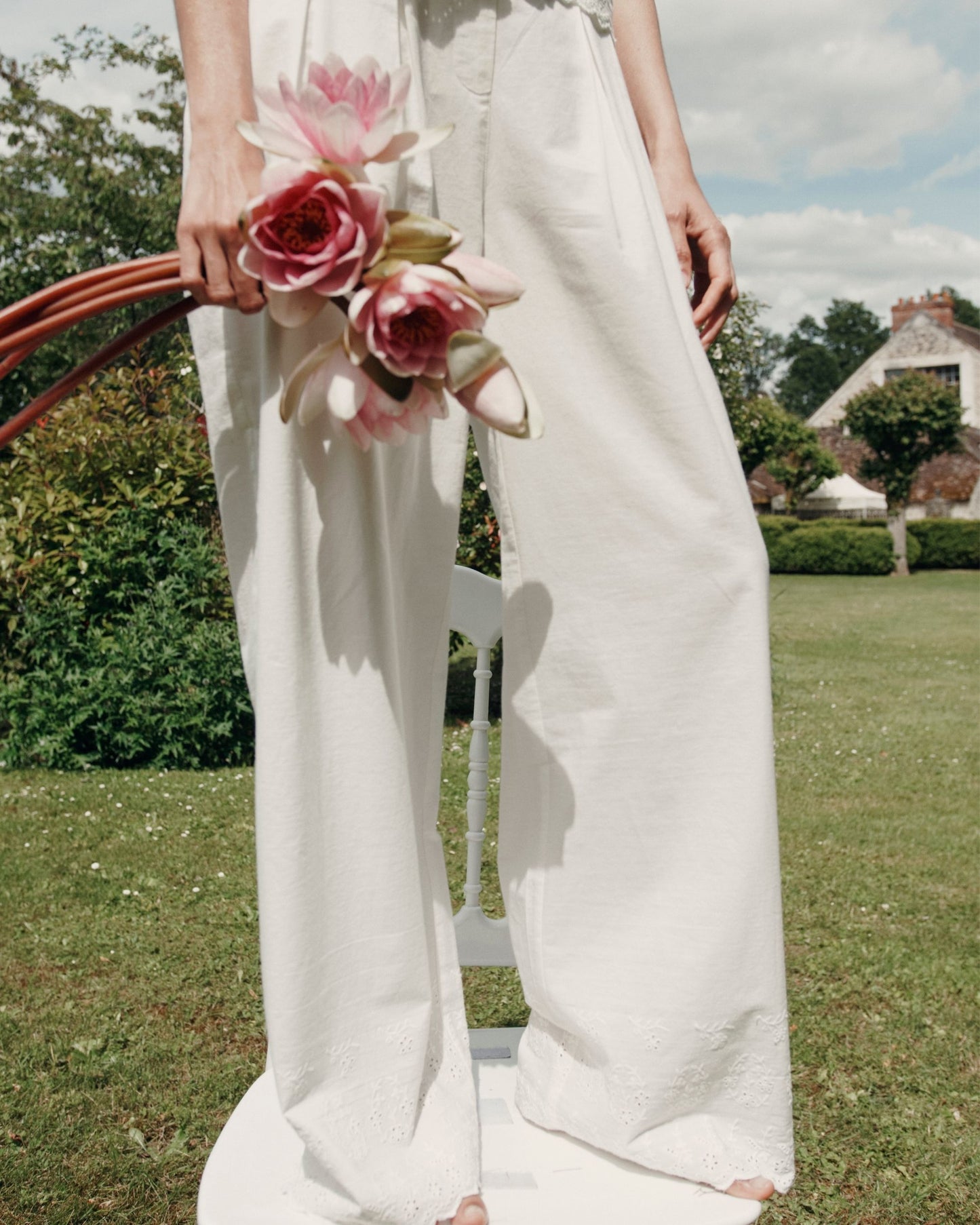 Pantalon broderie anglaise blanc