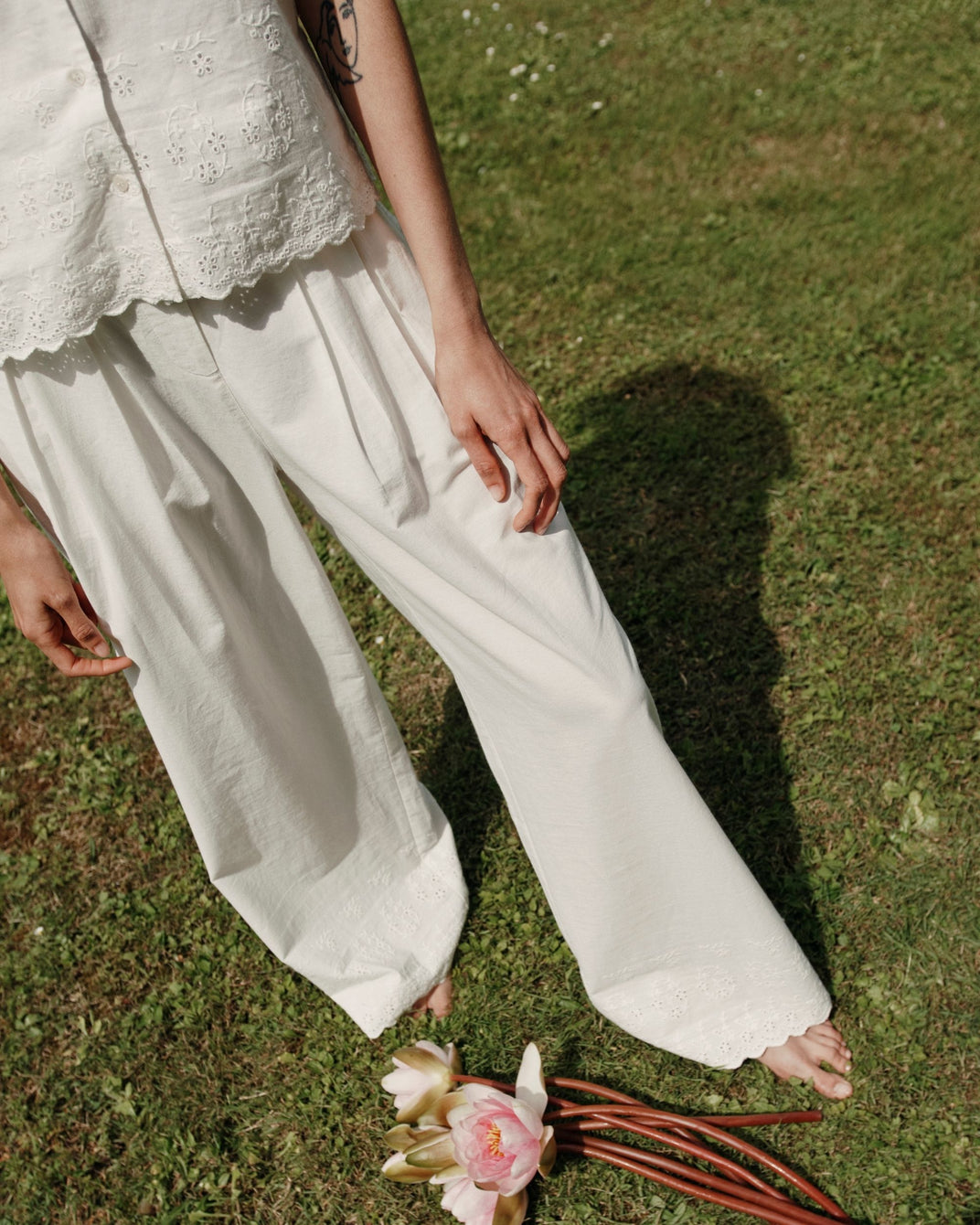 Pantalon broderie anglaise blanc