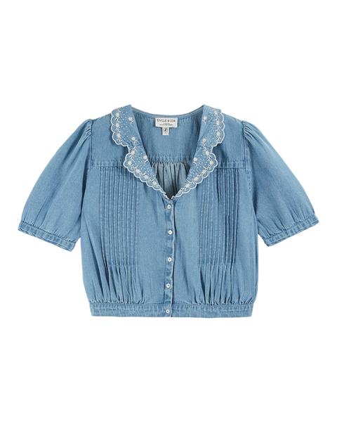 Blouse crop denim clair