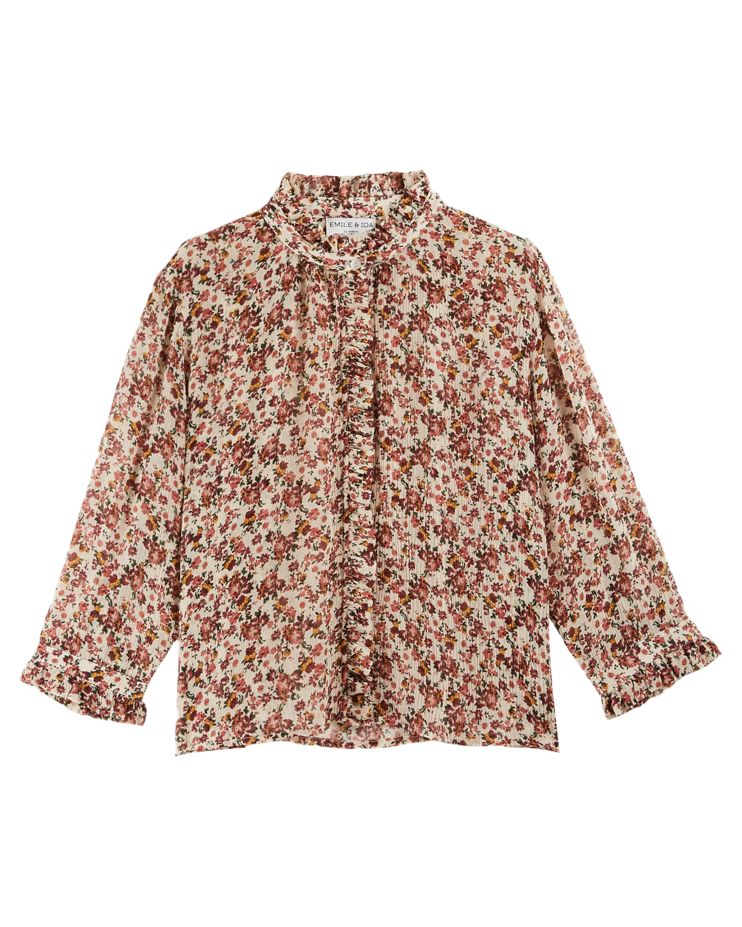 Blouse volantée crépon myosotis rose