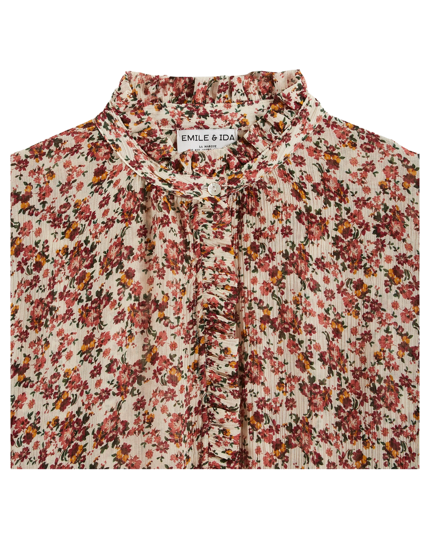 Blouse volantée crépon myosotis rose