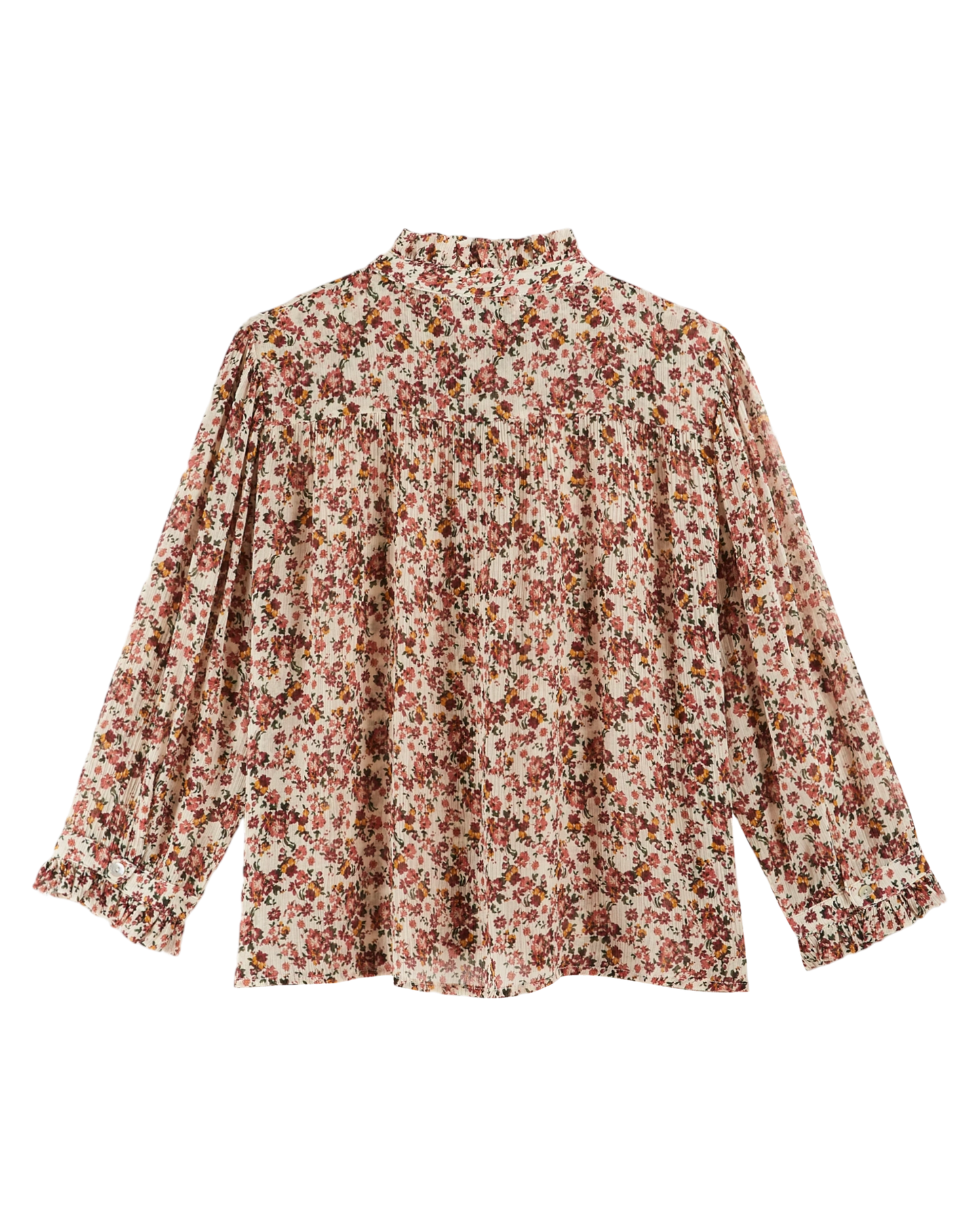 Blouse volantée crépon myosotis rose