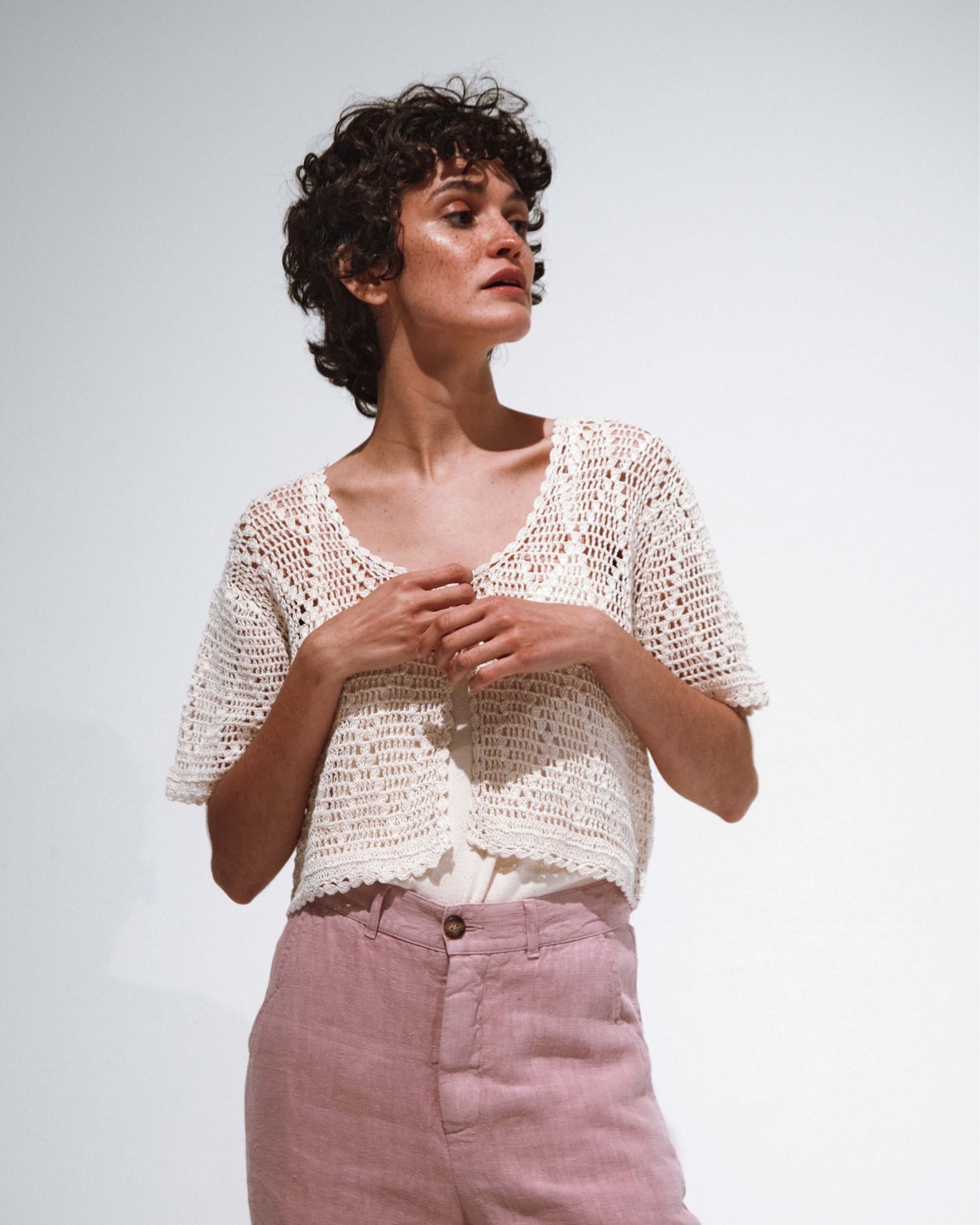 Cardigan femme crochet écru