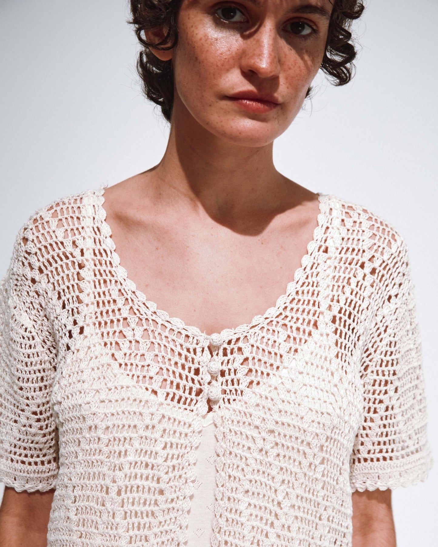 Cardigan femme crochet écru