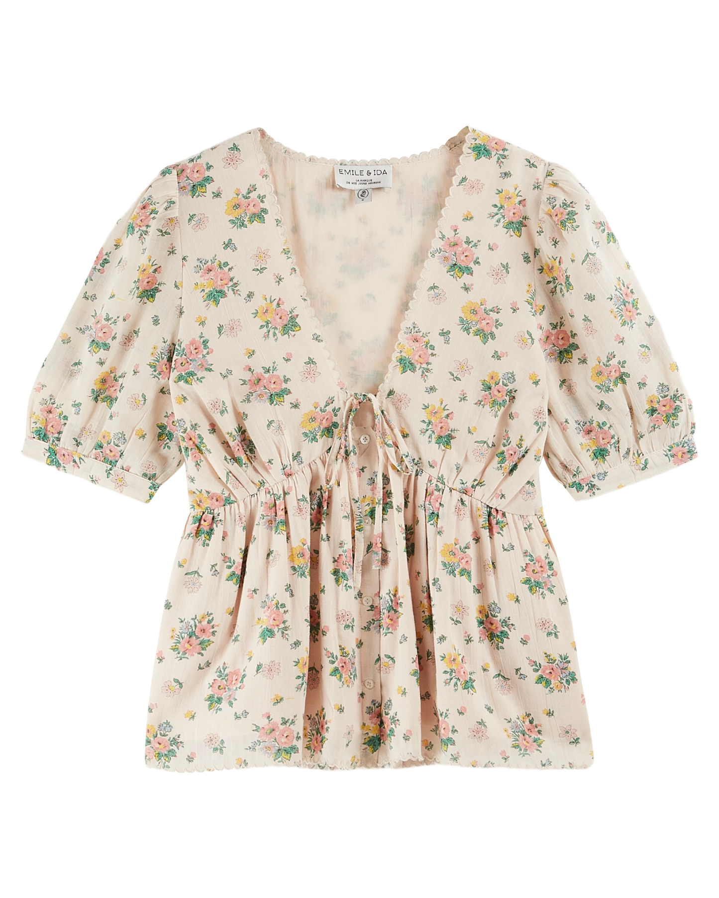 Blouse col V printemps rose