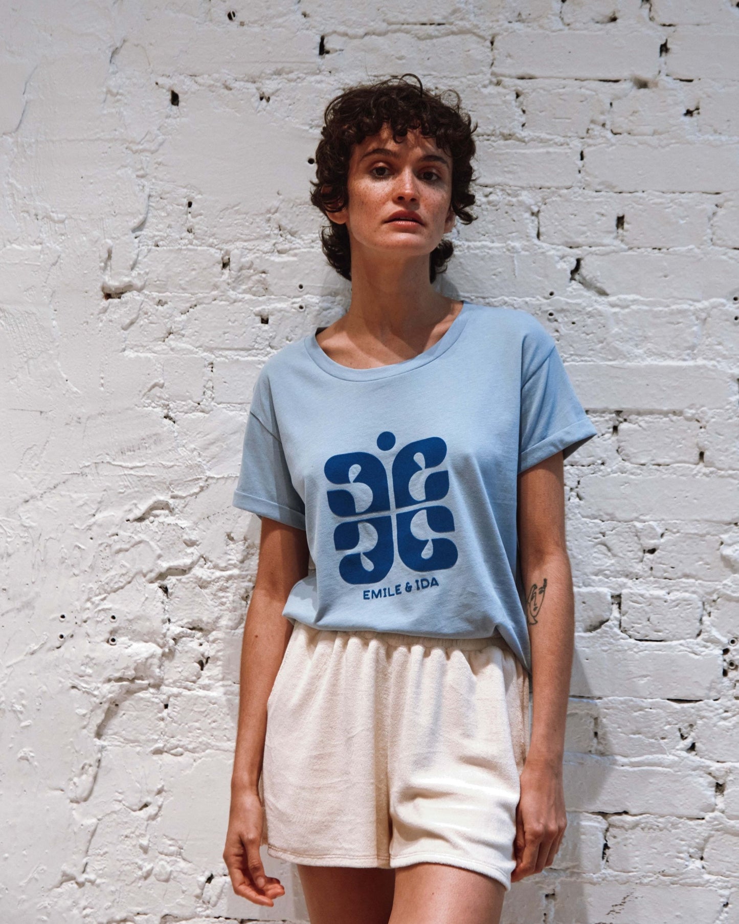 T-shirt logo coton bio bleu clair