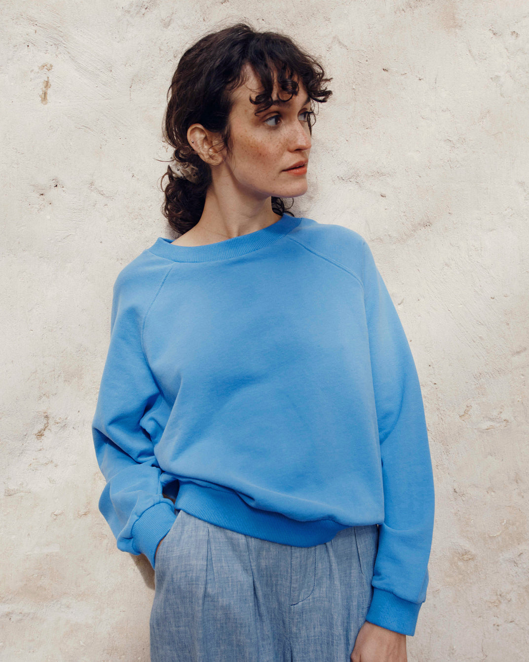 Sweat coton bio bleu clair