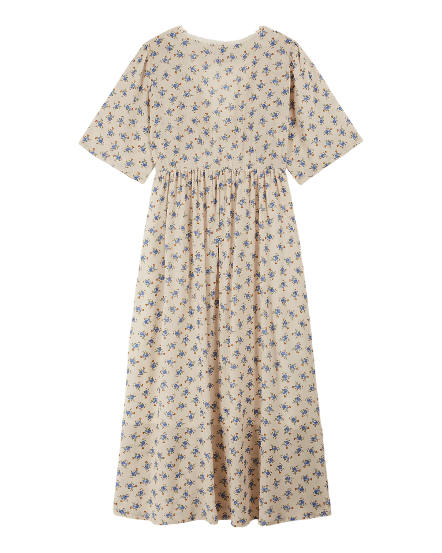 Robe longue écru fleurs bleues