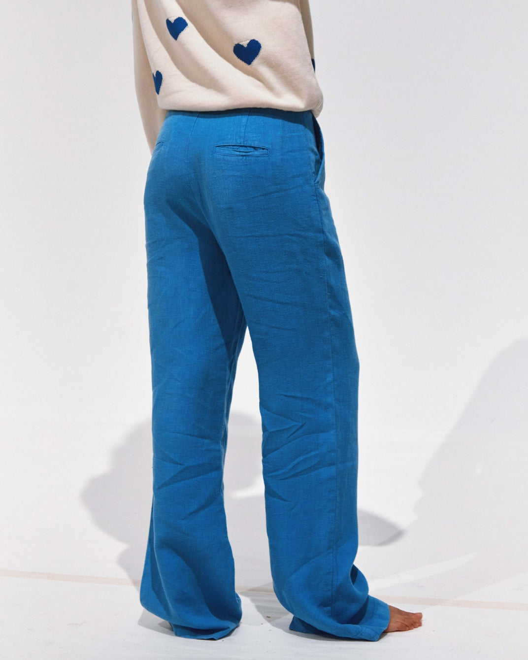 Pantalon droit lin bleu