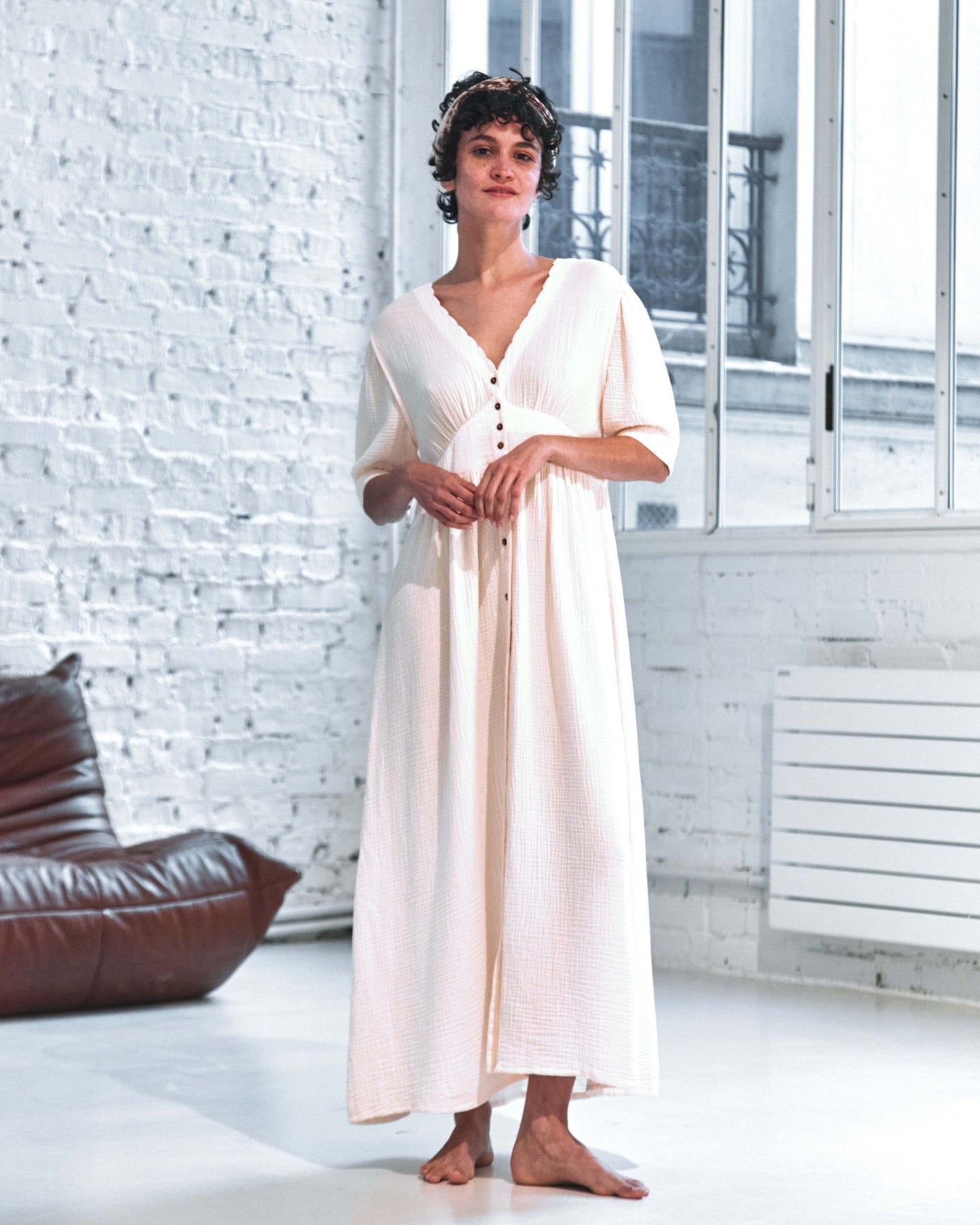 Robe longue gaze de coton crème