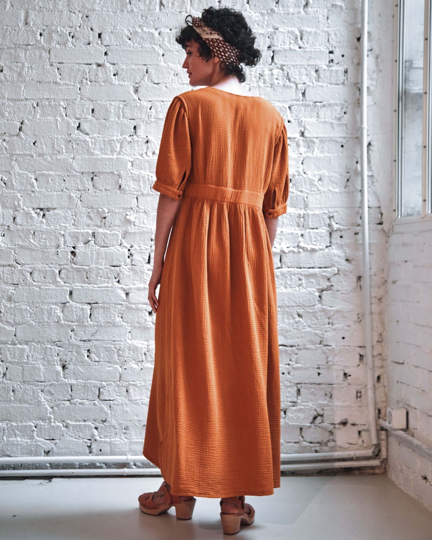 Robe longue gaze de coton caramel