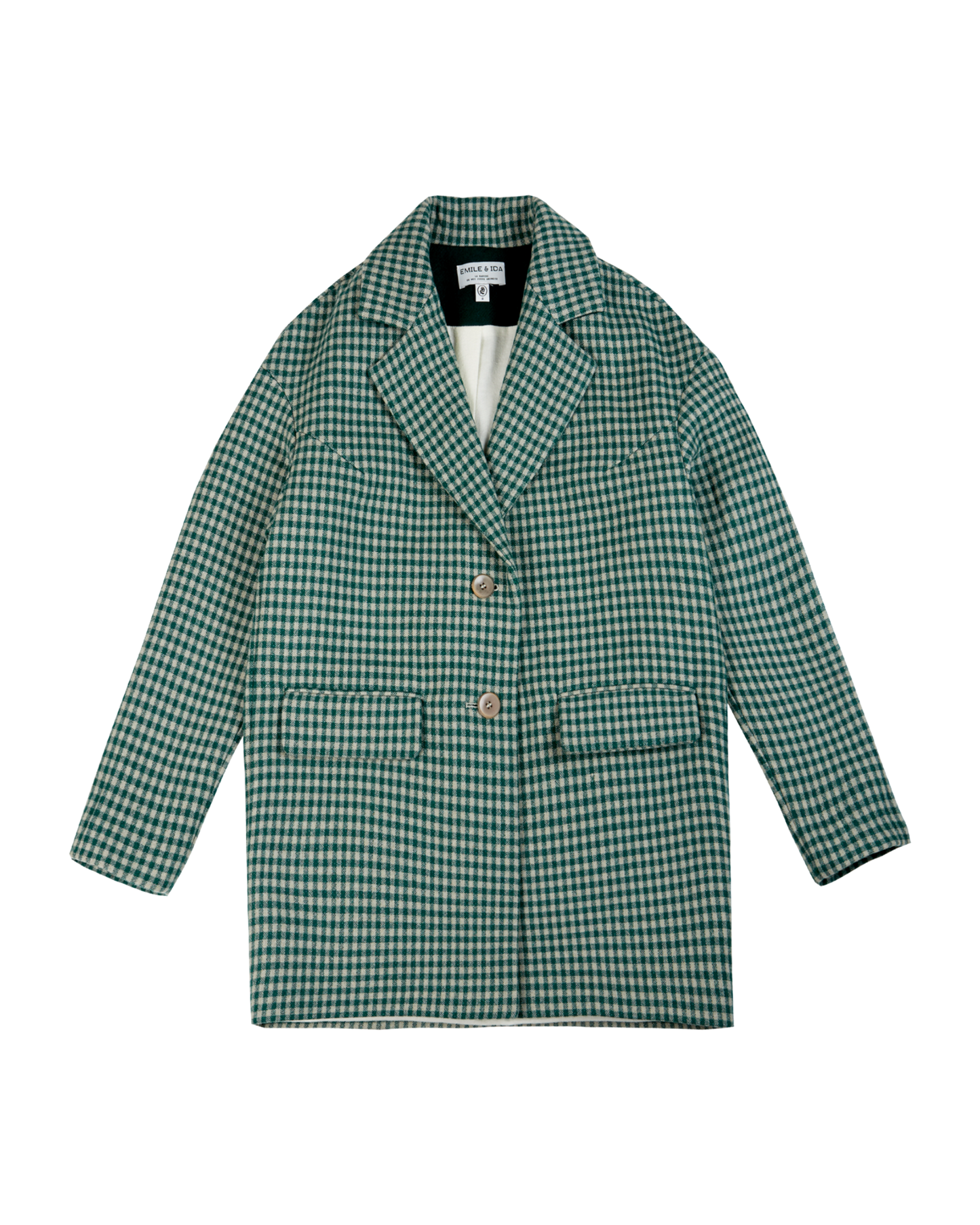 Manteau en laine vichy vert