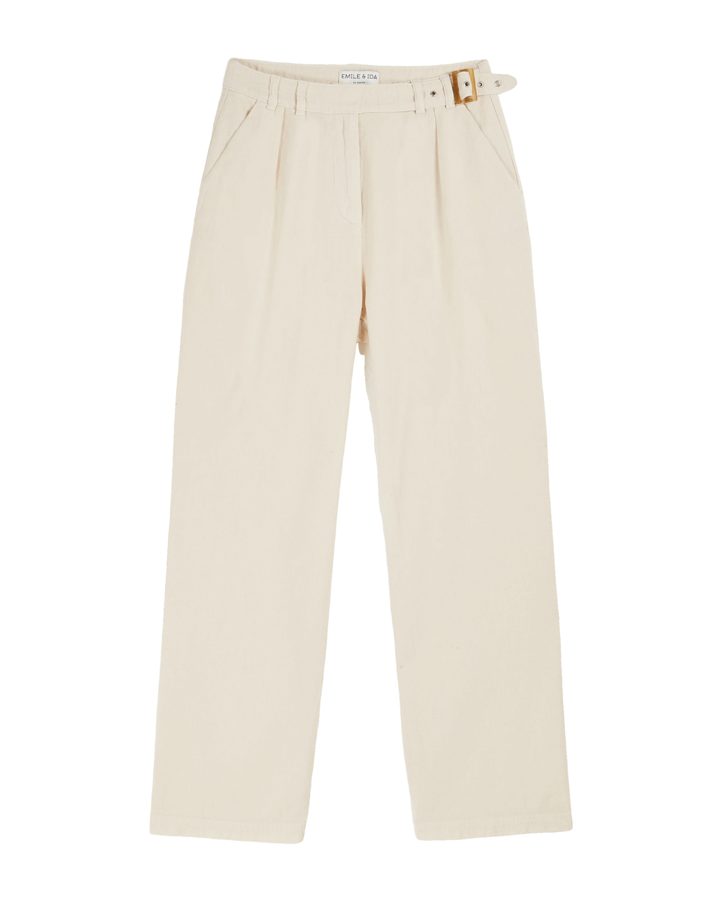 Pantalon ceinturé coton lin crème