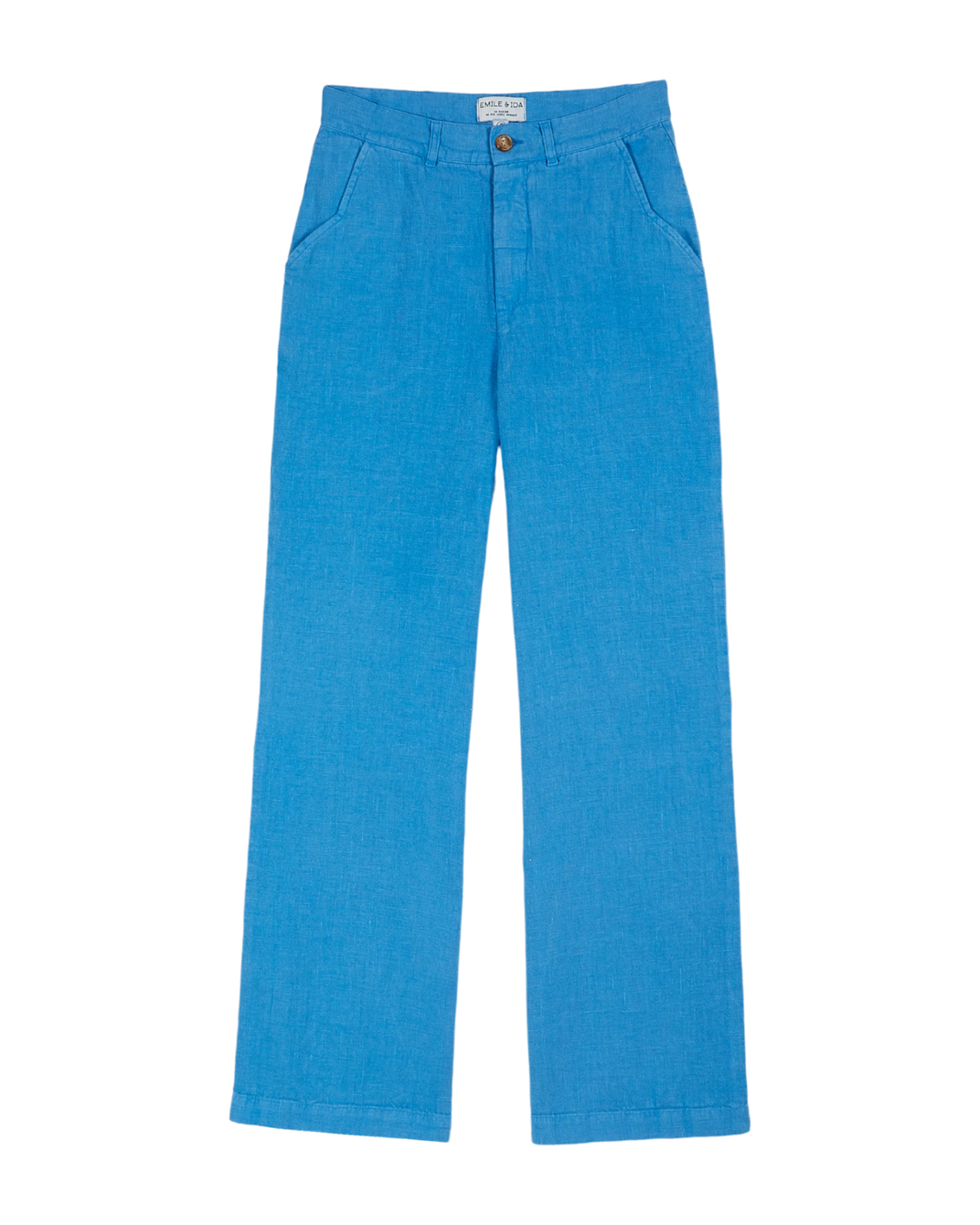 Pantalon droit lin bleu