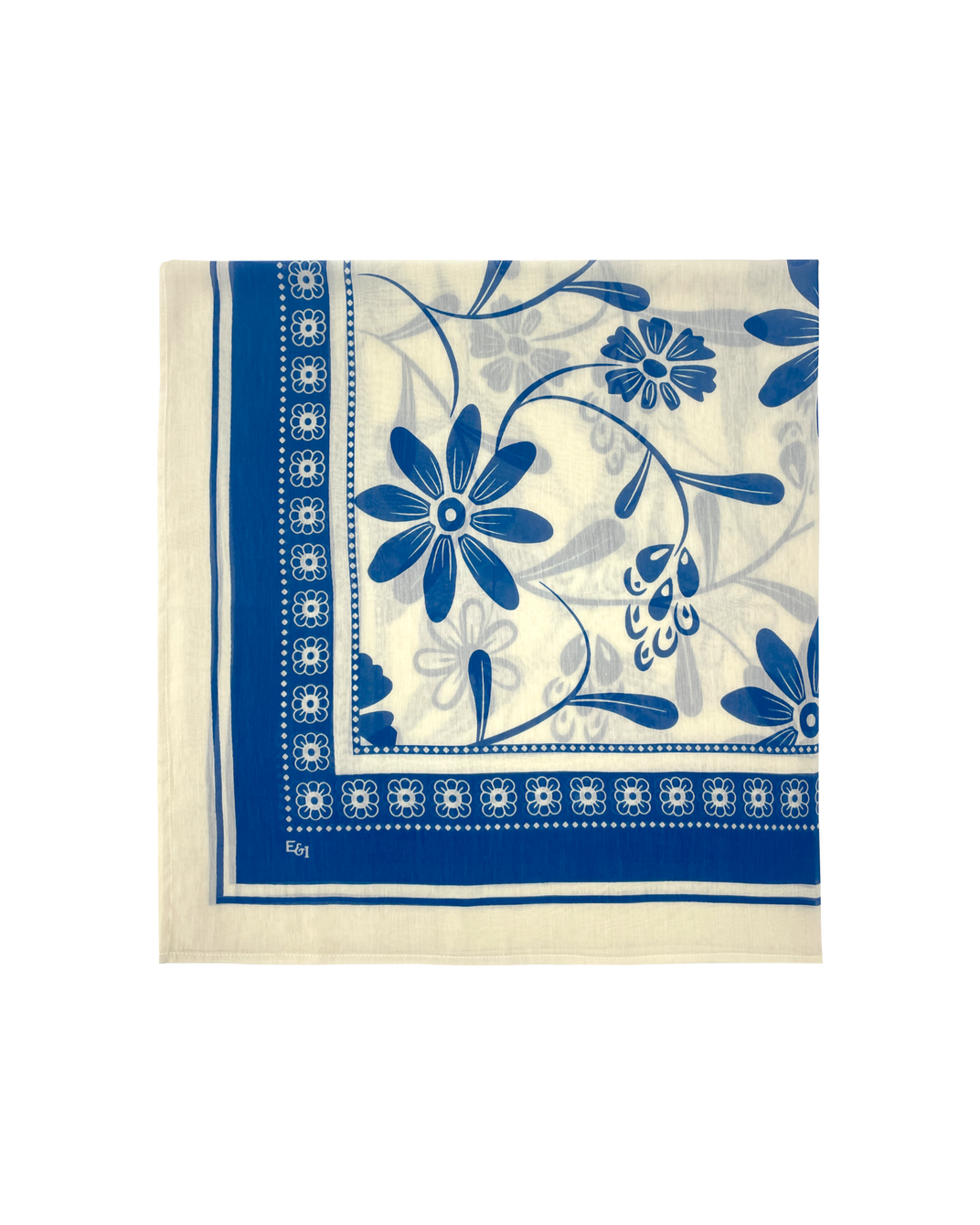 Foulard à fleurs bleu 100 x 100 cm