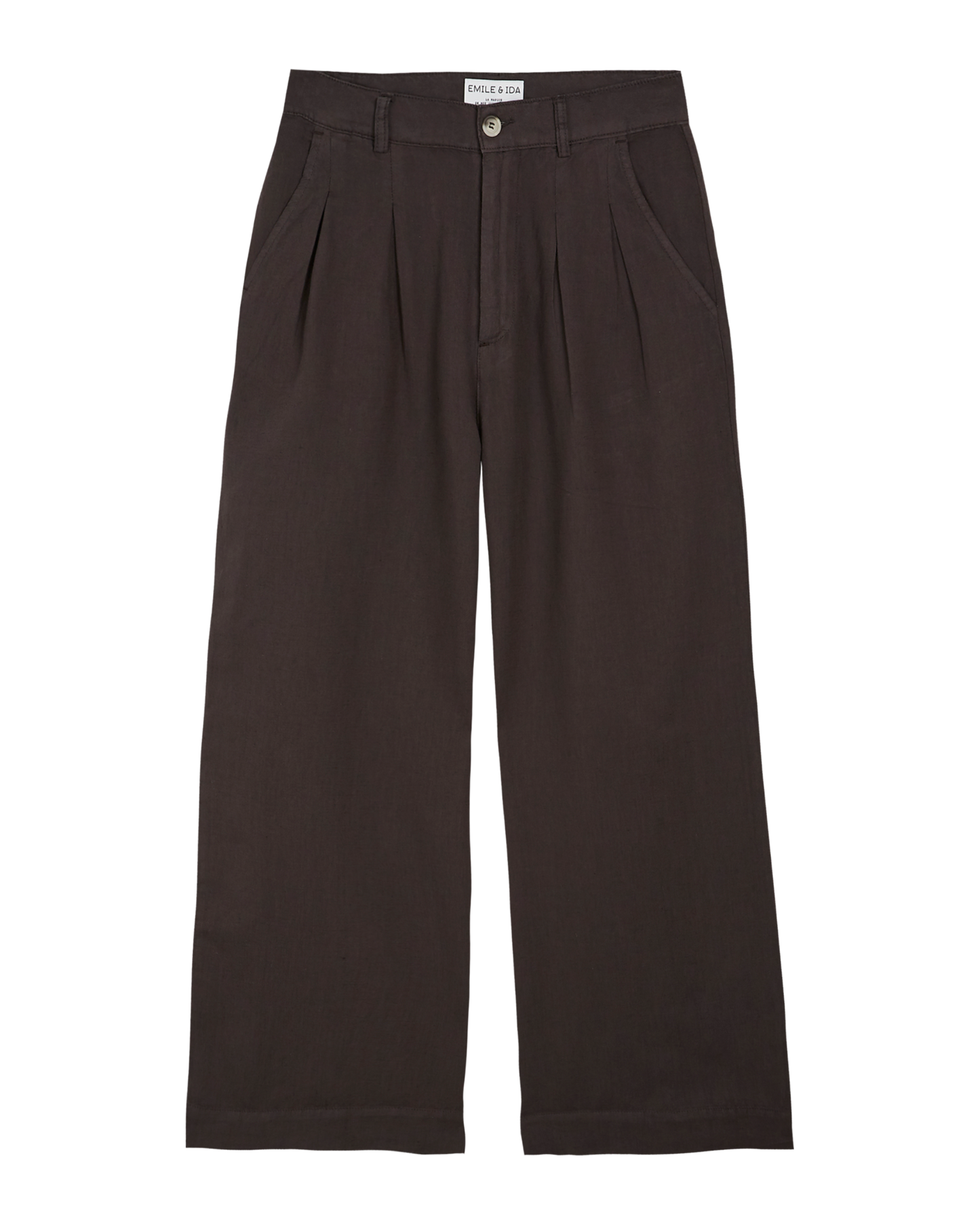 Pantalon palazzo lin et coton bitume